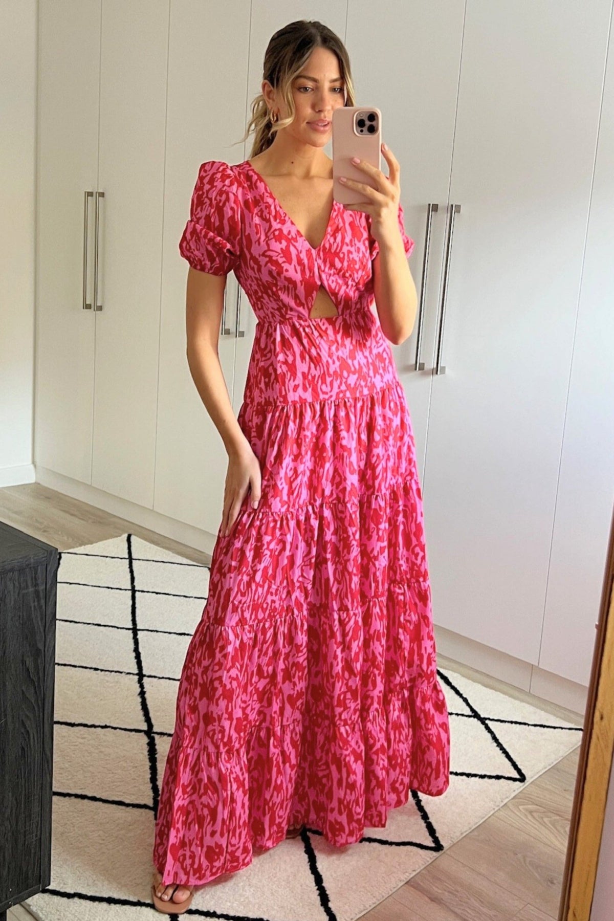 Zoe Tiered Cutout Maxi Dress / Pink Animal