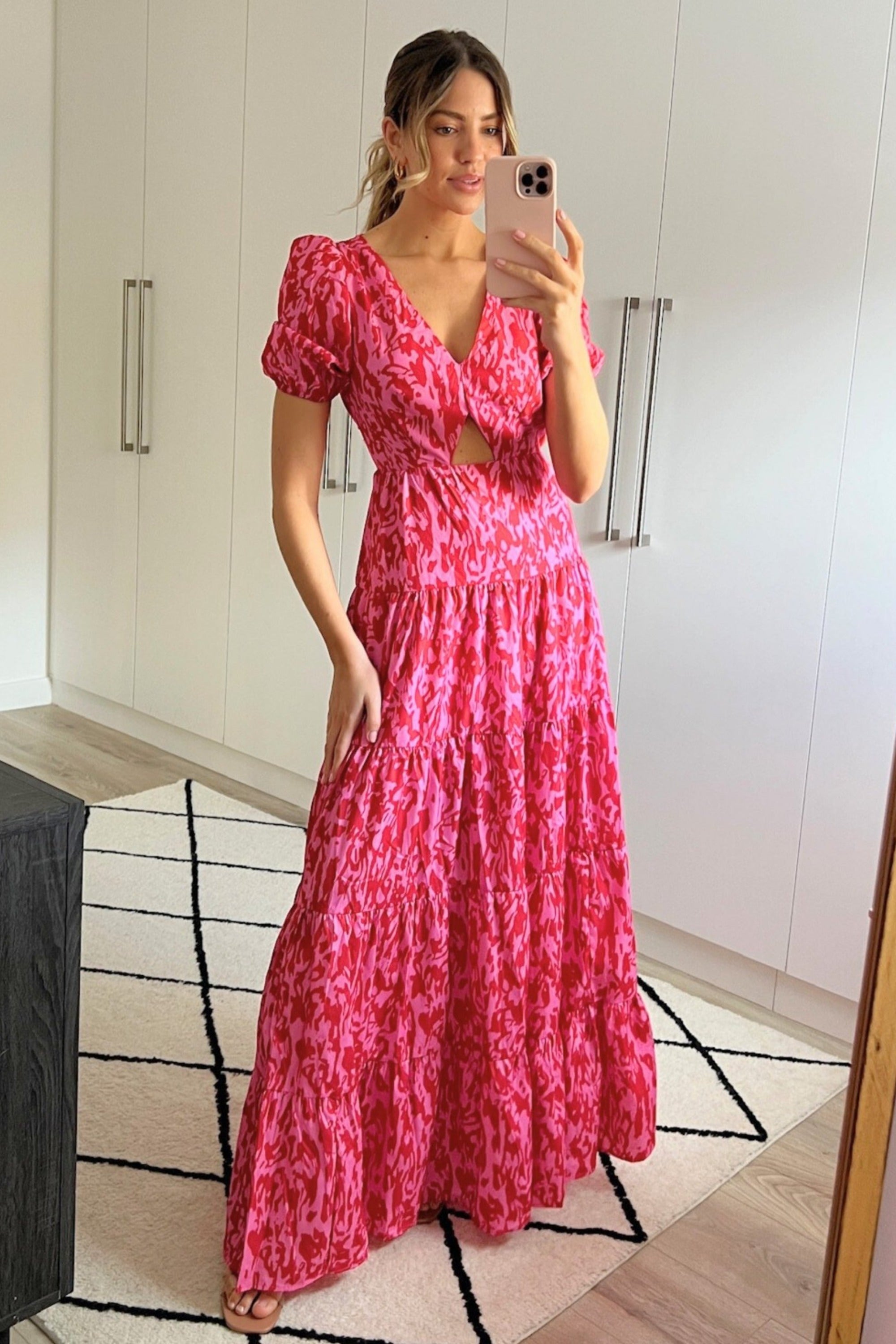 Zoe Tiered Cutout Maxi Dress / Pink Animal - Style Cheat