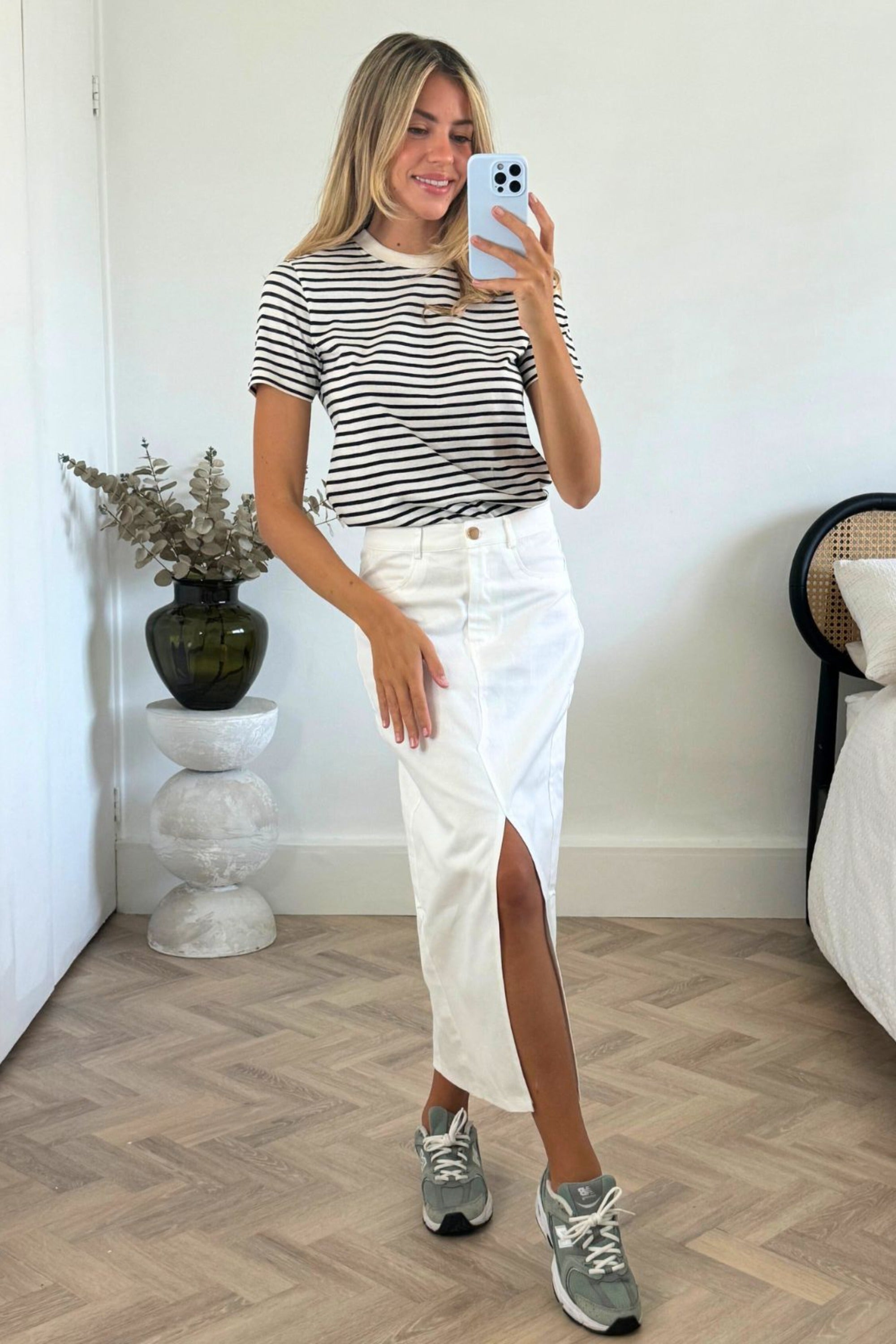 Piper Midi Twill Skirt in White - Style Cheat