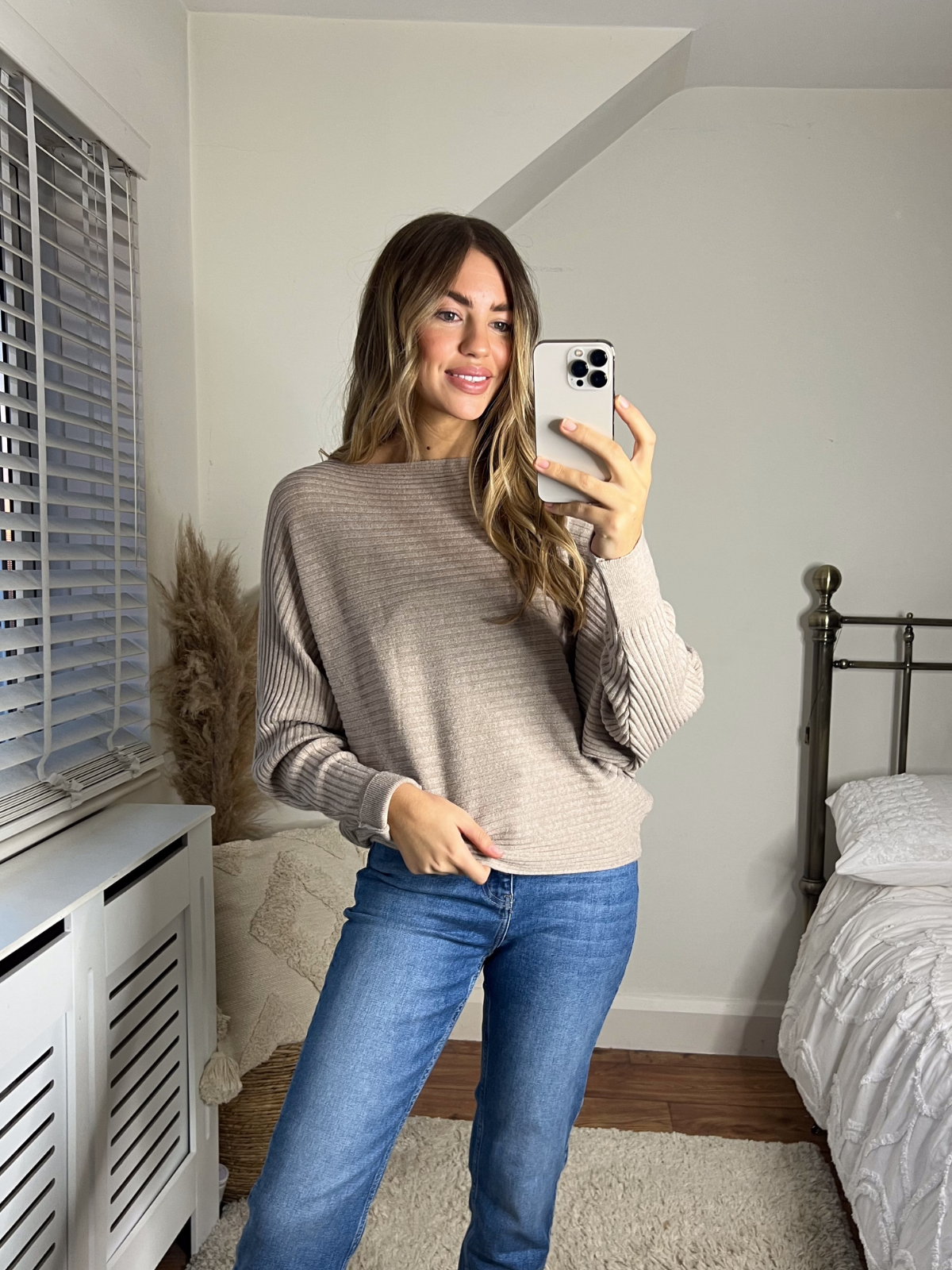 Beige Batwing Jumper | Tessa Ribbed Knit Jumper