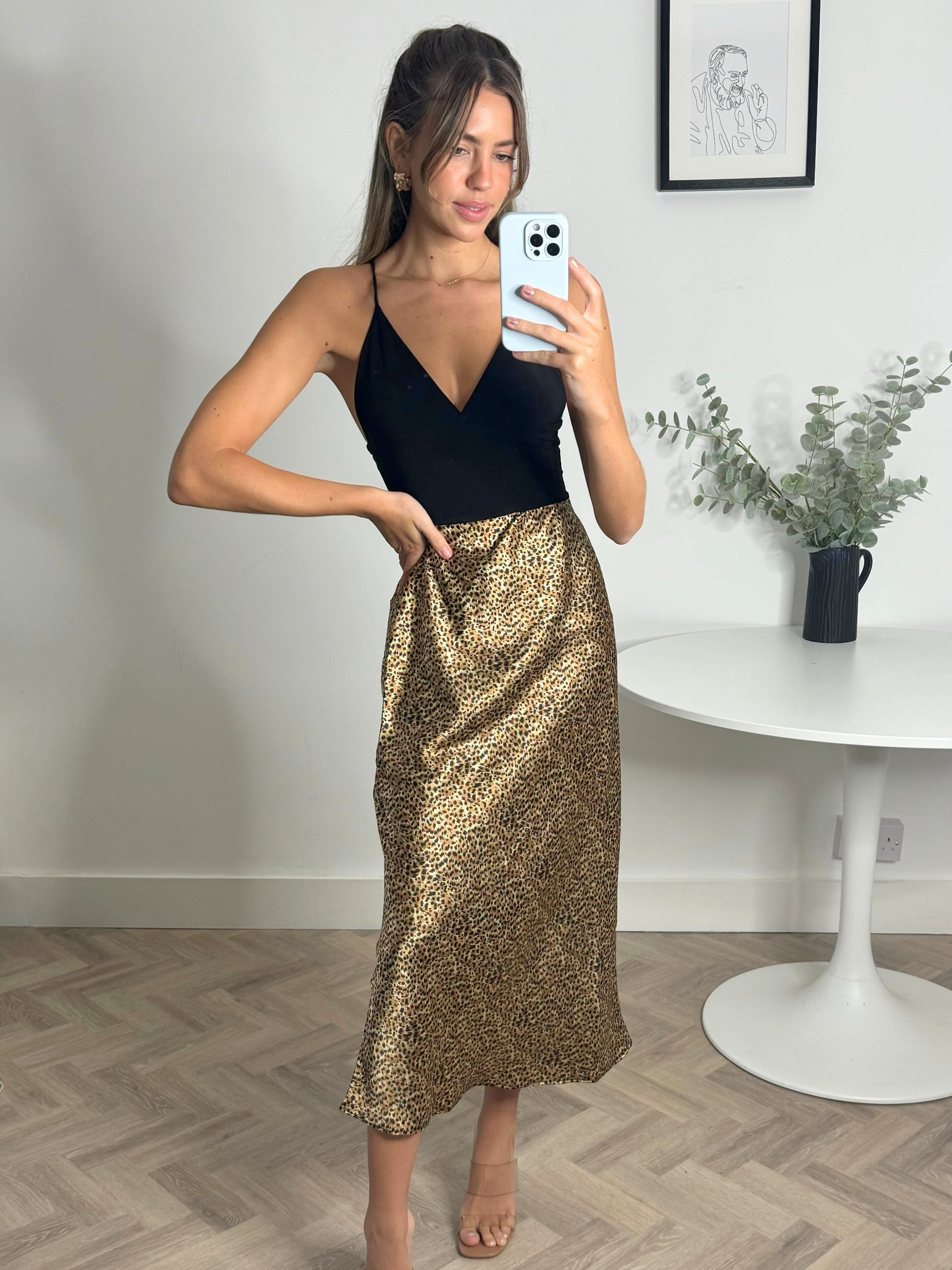 Cara Satin Slip Skirt / Animal