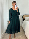 Green Long Sleeve Maxi Dress | Dannica Pleated Dress