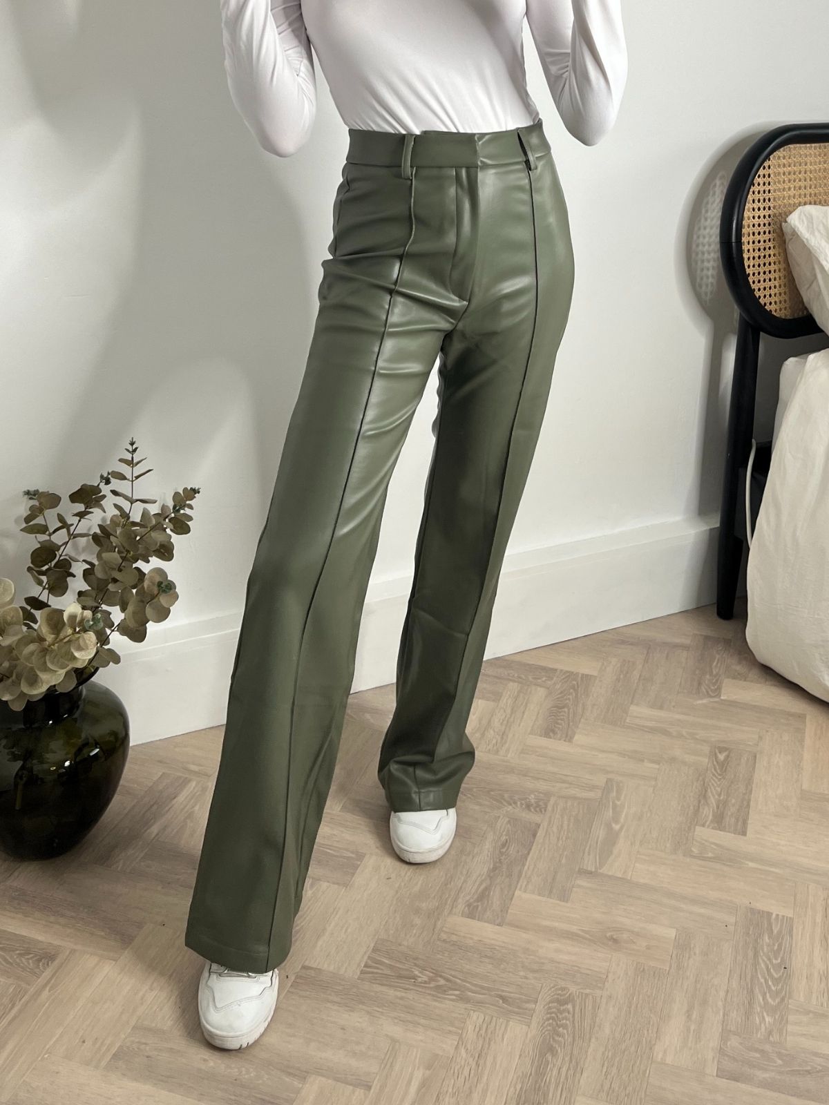 PU Flared Trouser | Alyssa PU Flare Trouser / Olive PU – Style Cheat