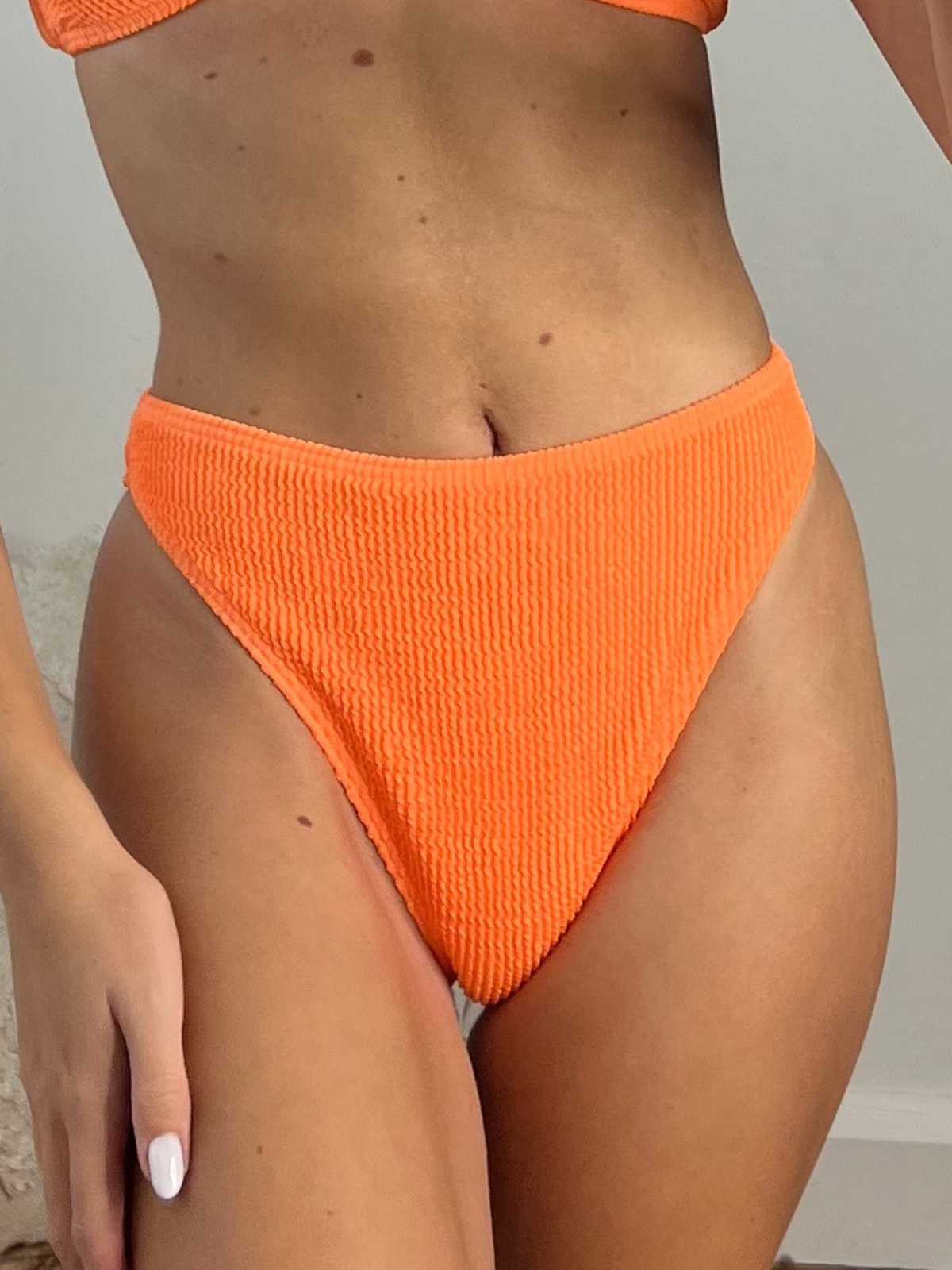 South Beach Summer Crinkle High Waisted Bikini Bottoms / Orange