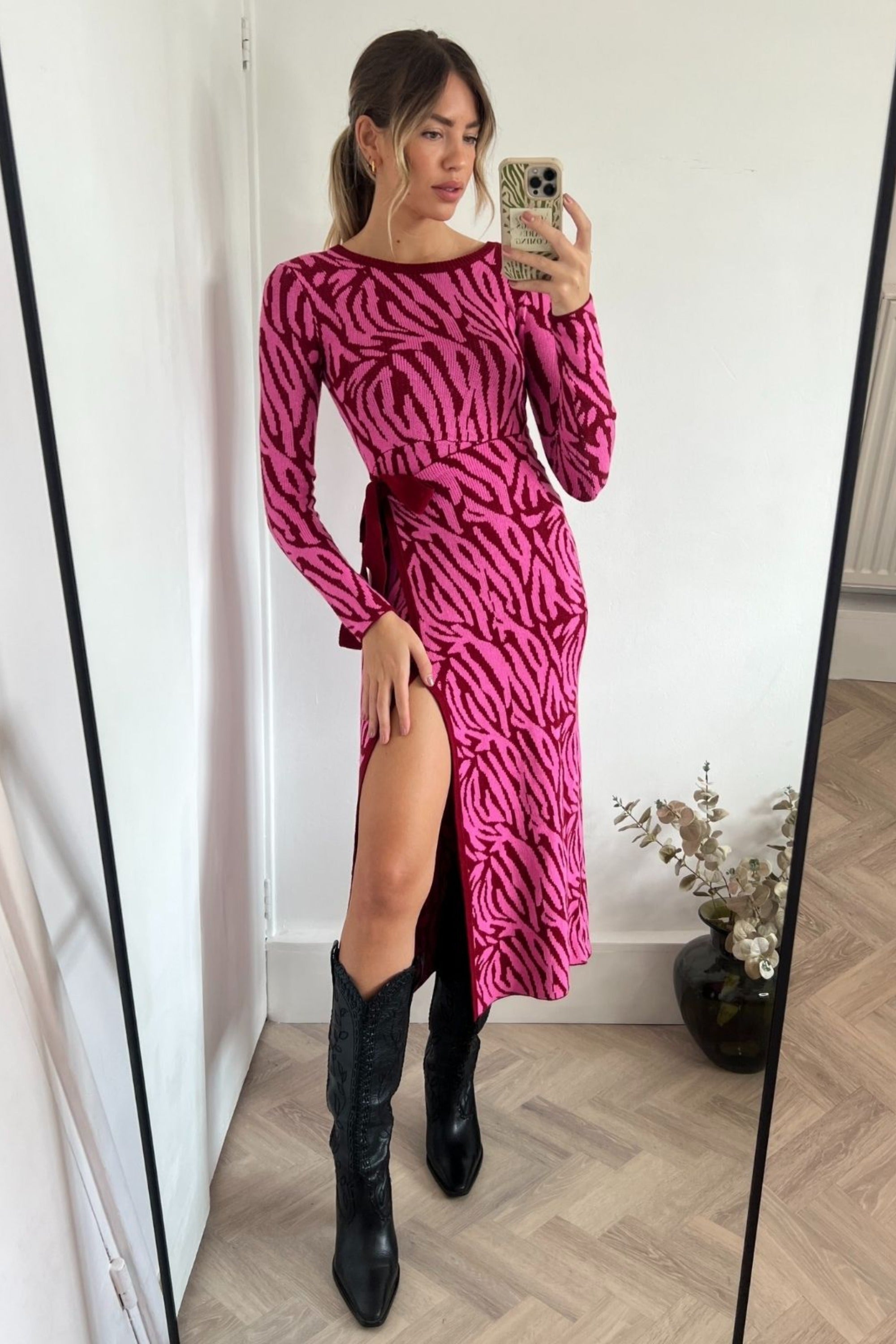 AS SEEN ON LORRAINE! Renee Zebra Jacquard Knitted Midaxi Dress / Pink - Style Cheat