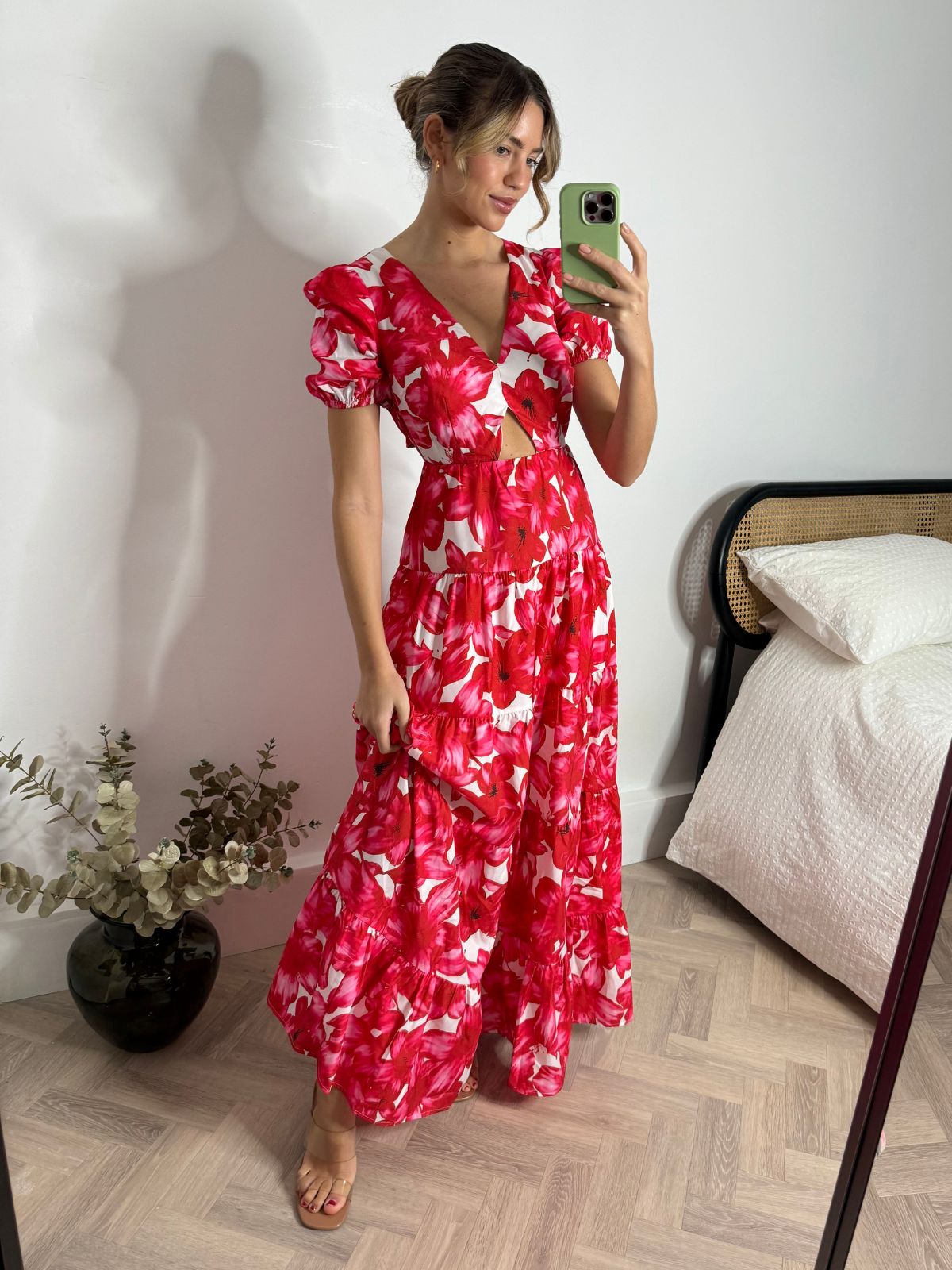 Zoe Tiered Cutout Maxi Dress / Red & White