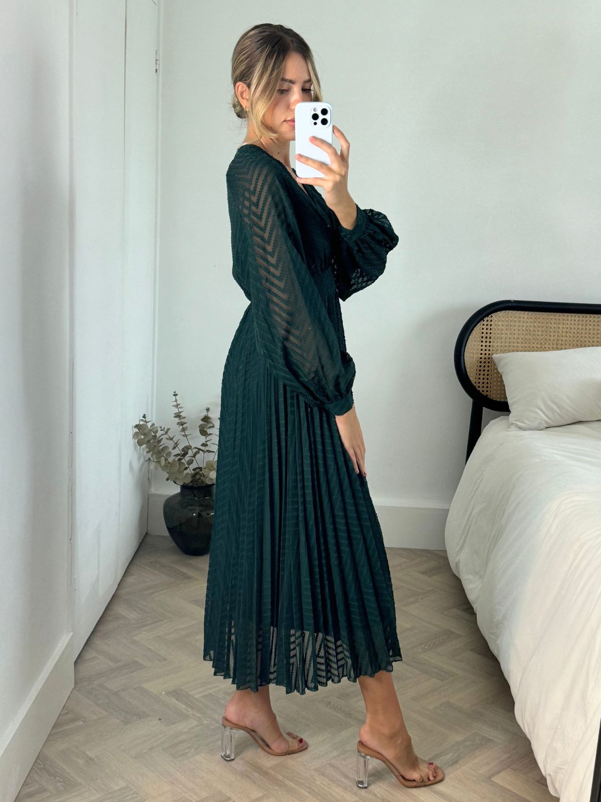 Green Long Sleeve Maxi Dress | Dannica Pleated Dress