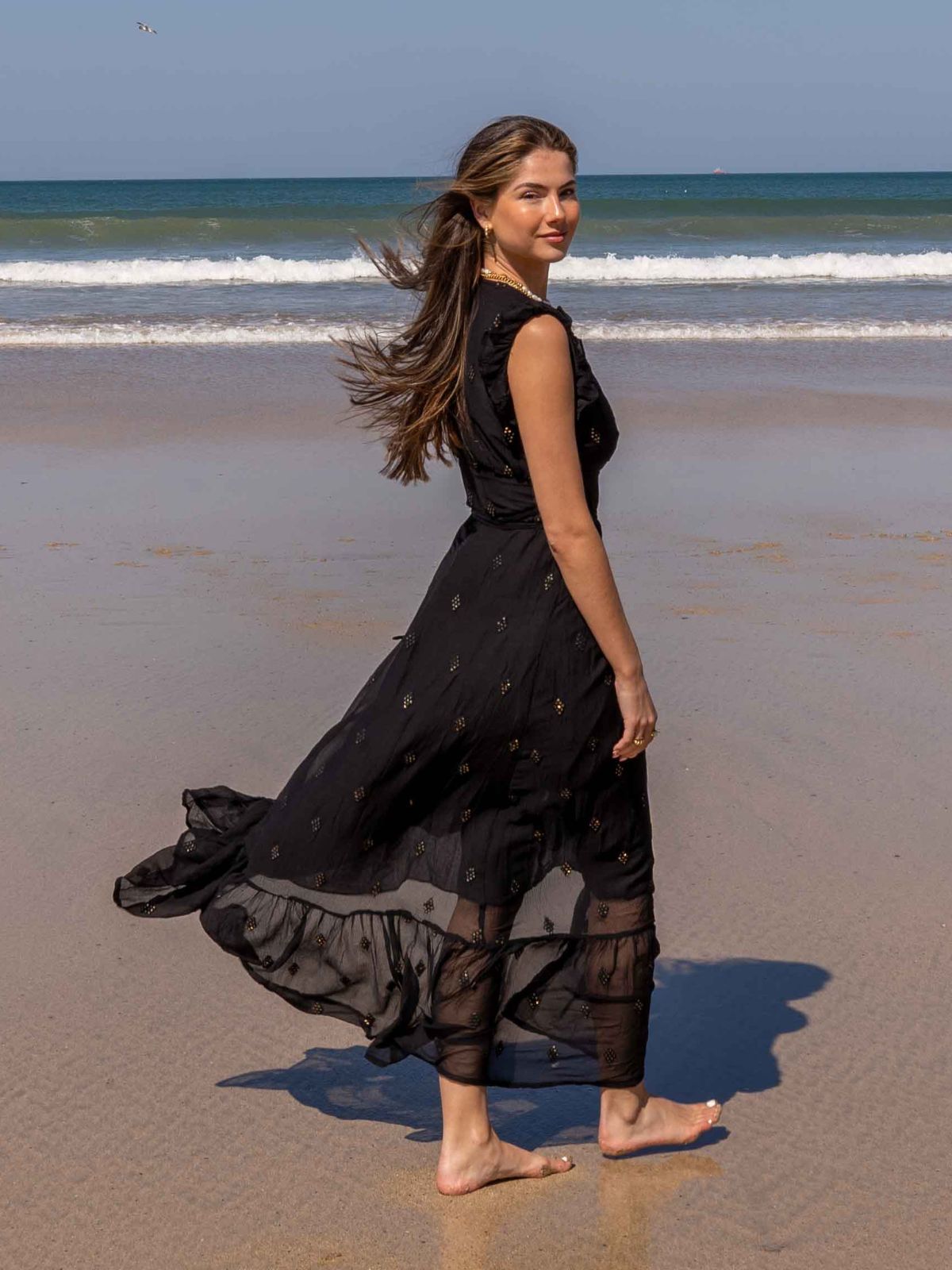 South Beach Lagos Sequin Wrap Midi Beach Dress / Black