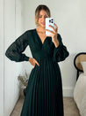 Green Long Sleeve Maxi Dress | Dannica Pleated Dress