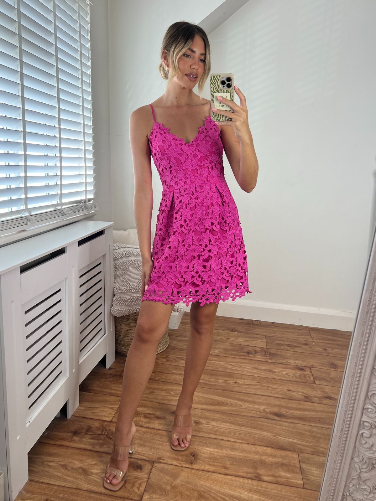 Ceci Lace Strappy Mini Dress in Pink