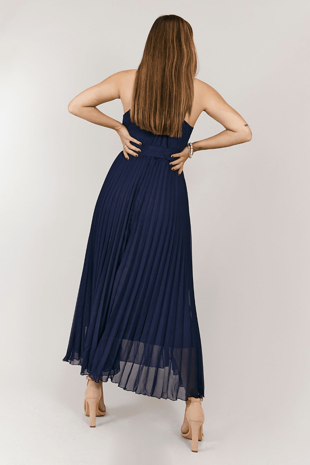 Luisa Belted Pleated Maxi Dress / Navy