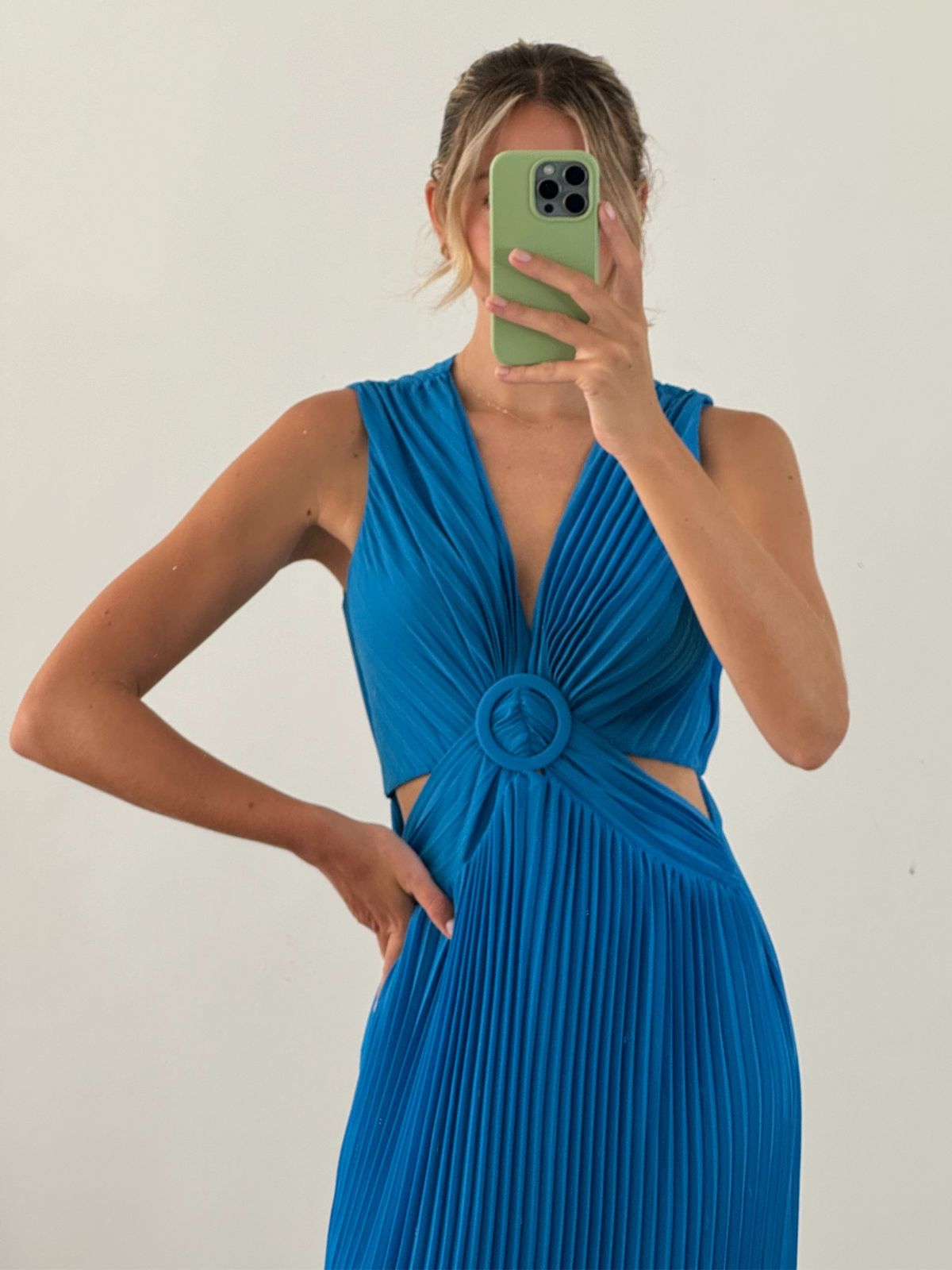 Cut Out Pleated Dress | Alma Dress in Blue