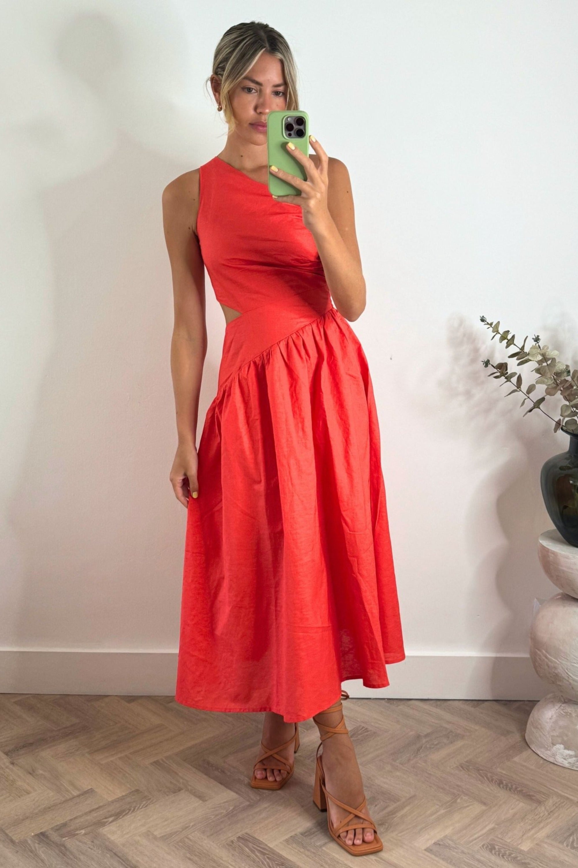 Jasmine Cut Out One Shoulder Dress in Coral Style Cheat Jasmine Cut Out One Shoulder Dress in Coral Style Cheat