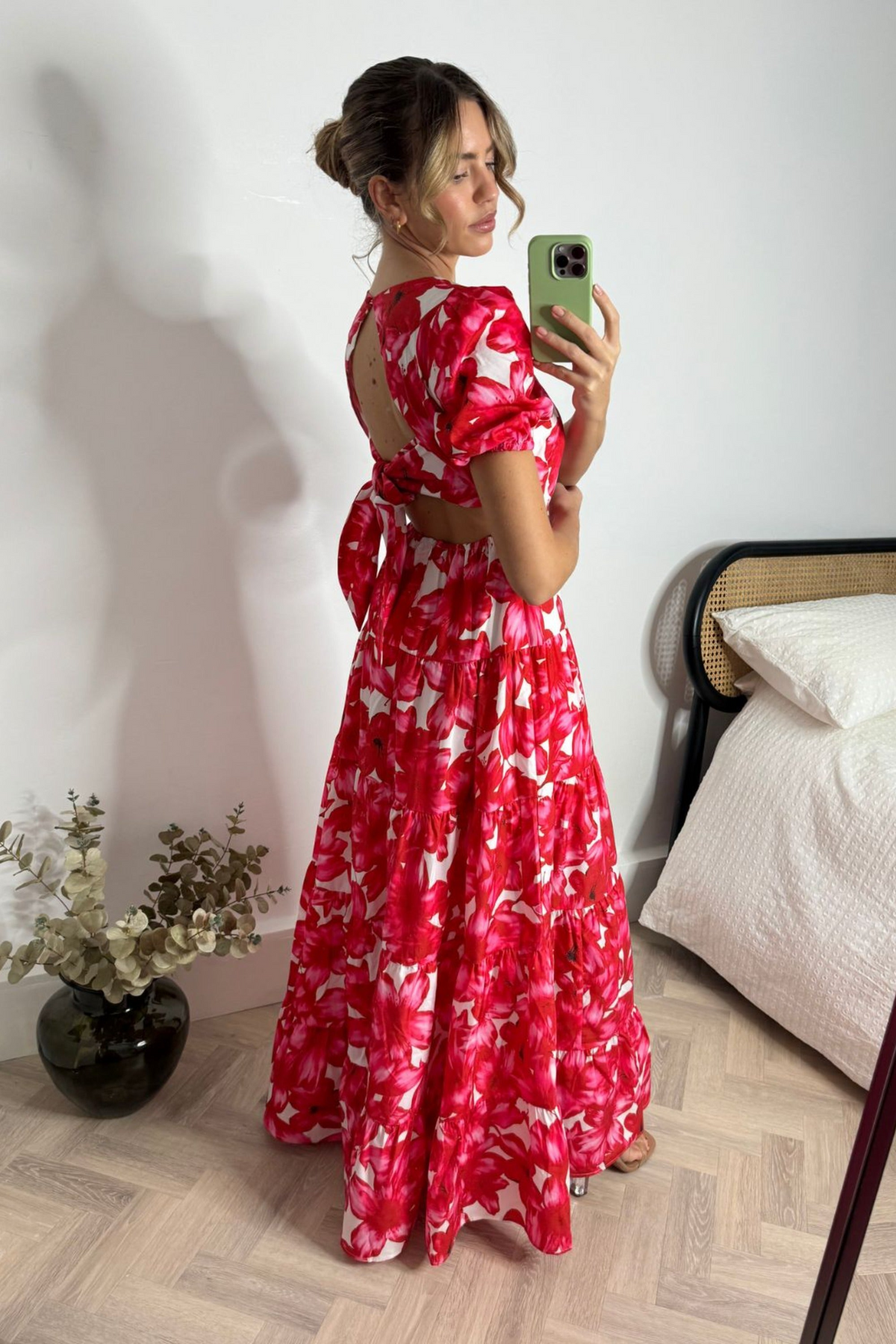 Zoe Tiered Cutout Maxi Dress / Red & White