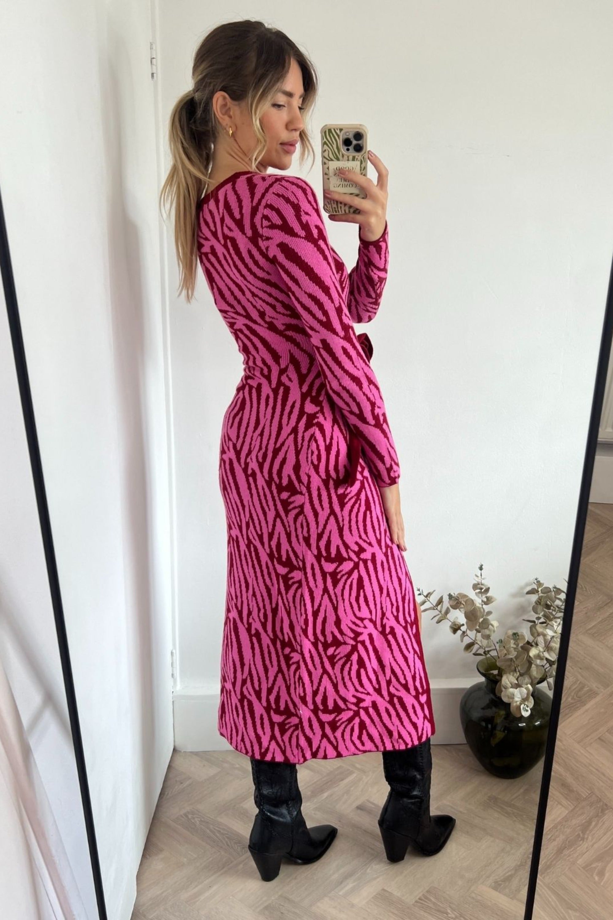 AS SEEN ON LORRAINE! Renee Zebra Jacquard Knitted Midaxi Dress / Pink - Style Cheat