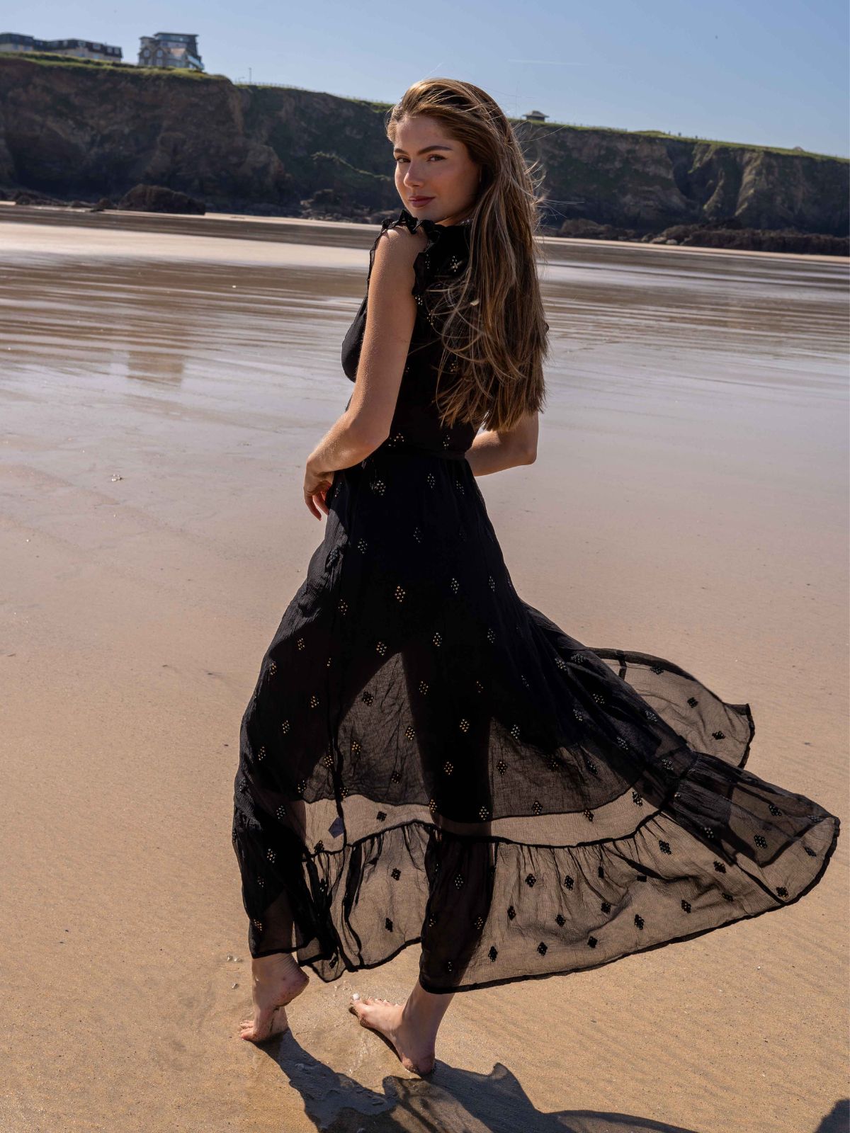 South Beach Lagos Sequin Wrap Midi Beach Dress / Black