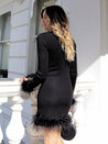 Black Dress with Feather Cuffs | Bridget Feather Trim Mini Dress