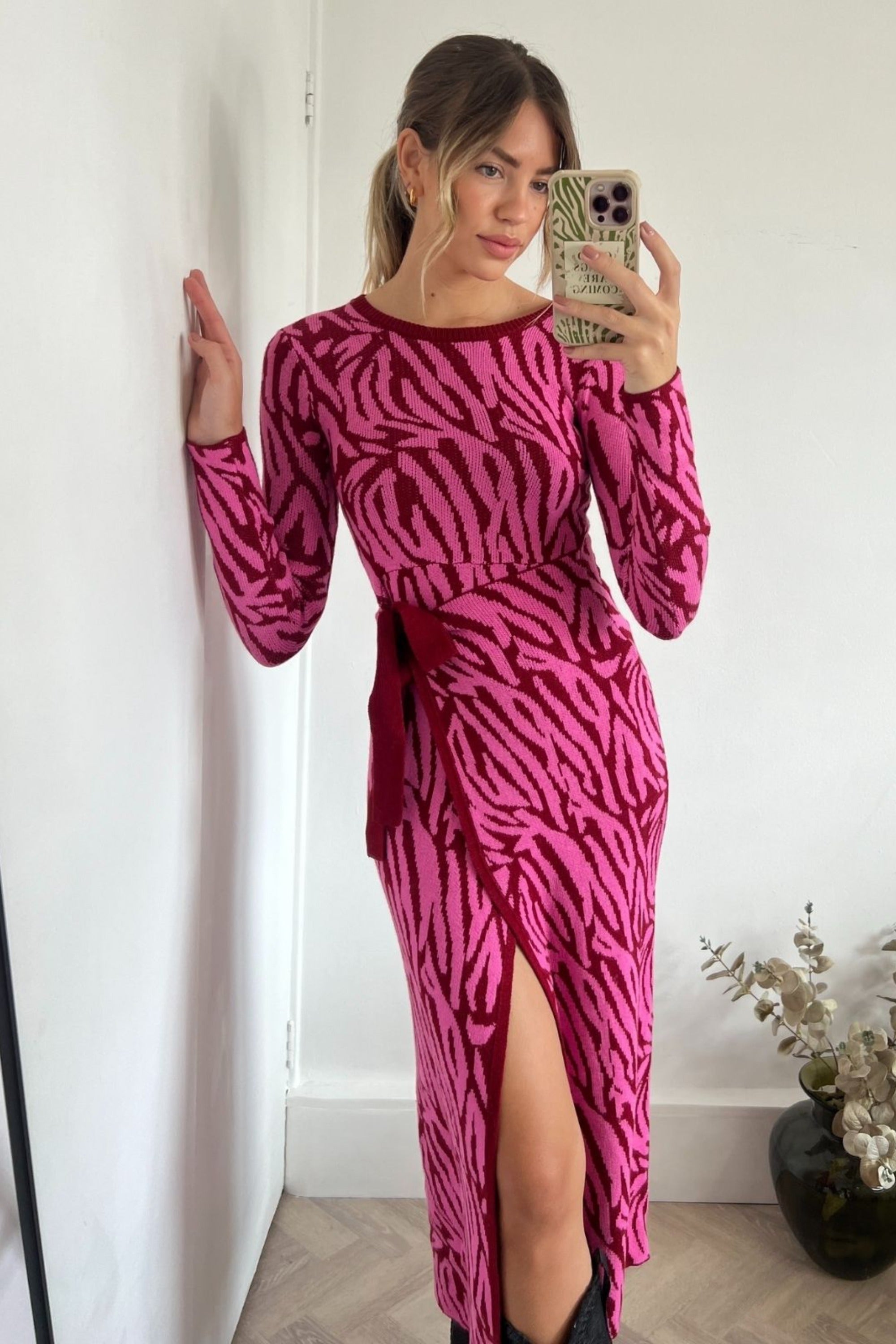 AS SEEN ON LORRAINE! Renee Zebra Jacquard Knitted Midaxi Dress / Pink - Style Cheat