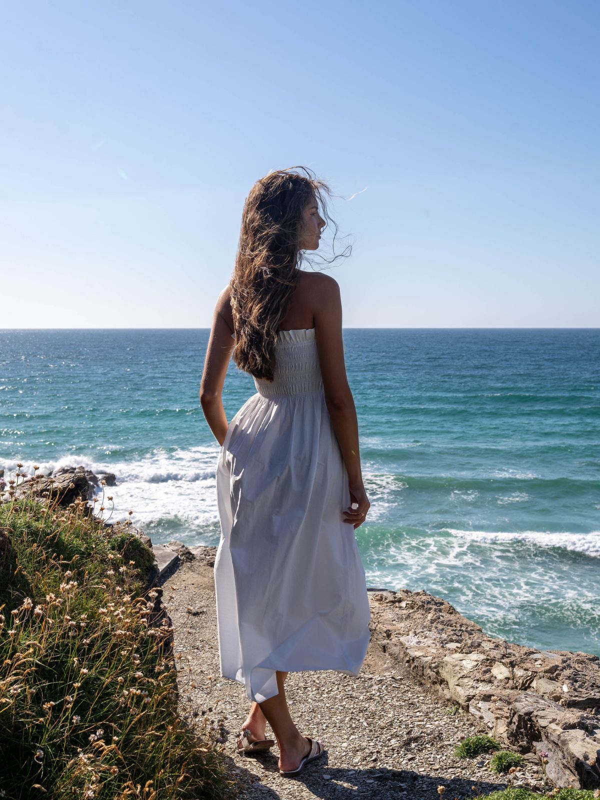 White Bandeau Dress | Betty Cotton Shirred Dress