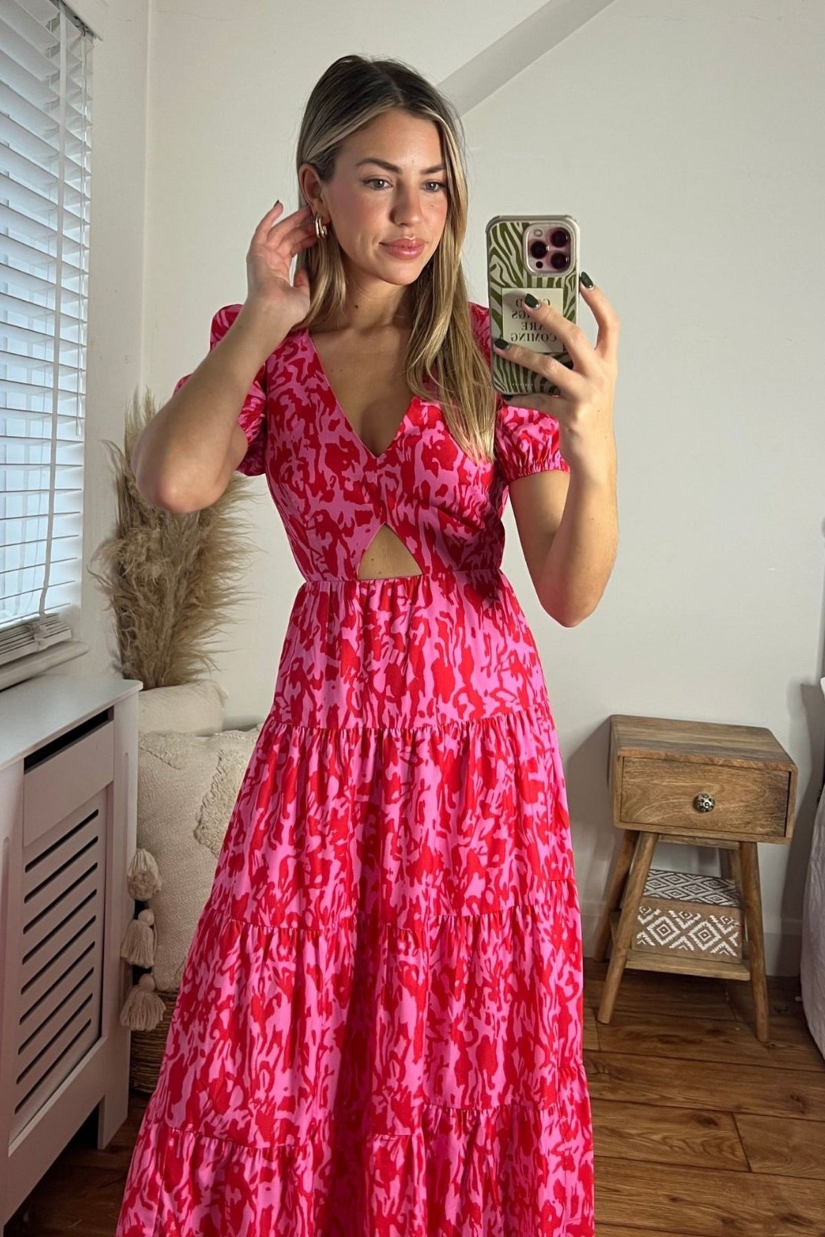 Zoe Tiered Cutout Maxi Dress / Pink Animal