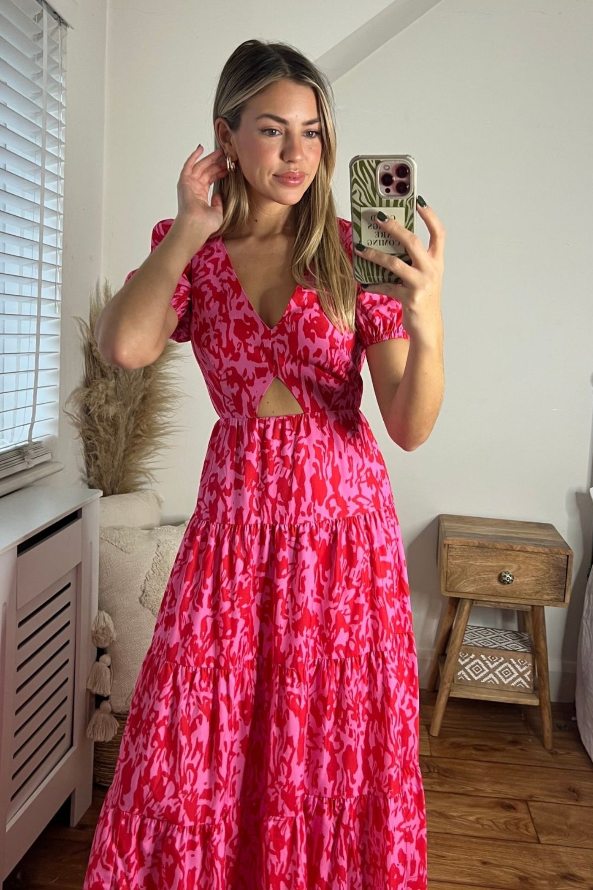 Zoe Tiered Cutout Maxi Dress / Pink Animal - Style Cheat