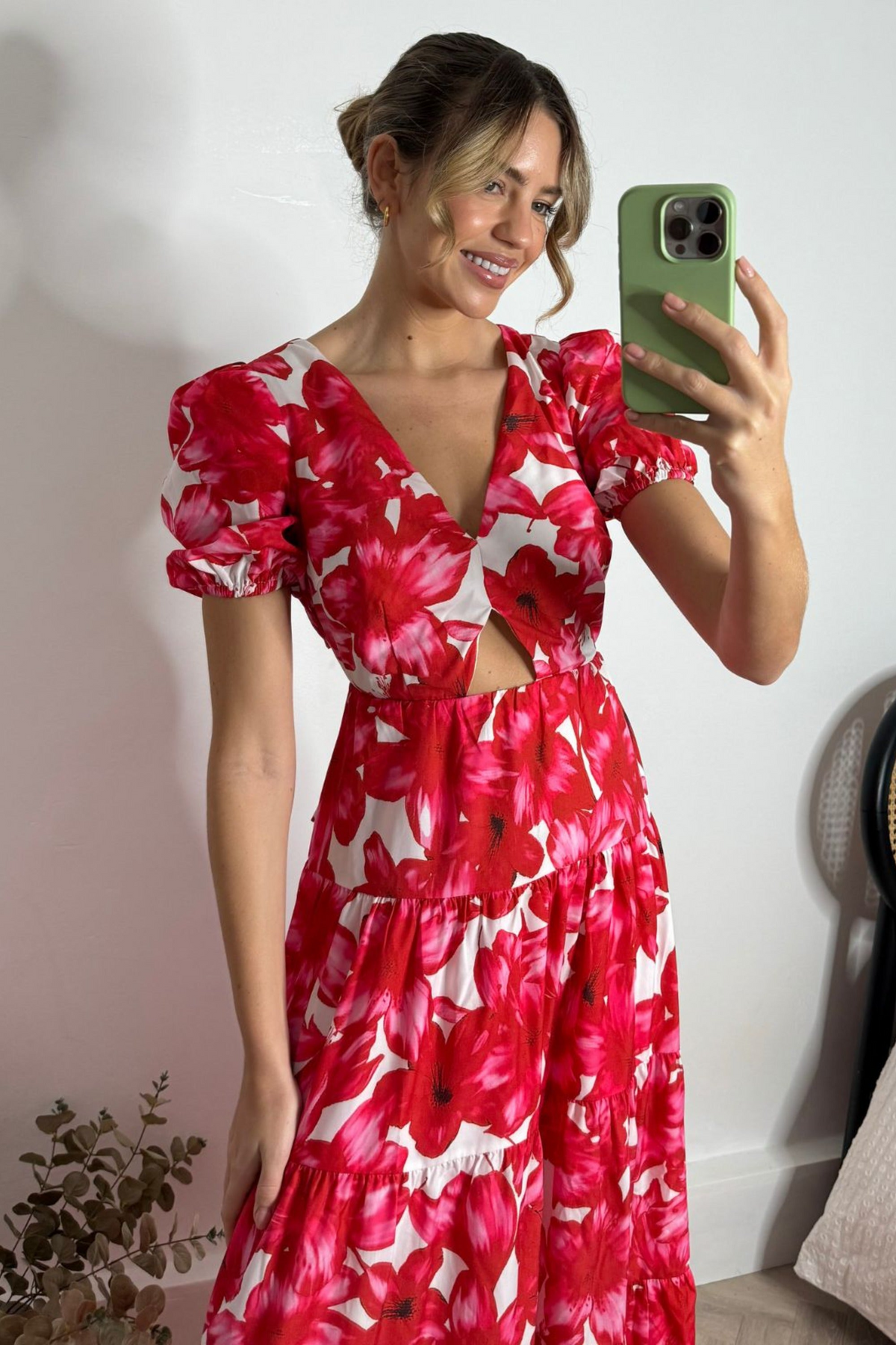 Zoe Tiered Cutout Maxi Dress / Red & White