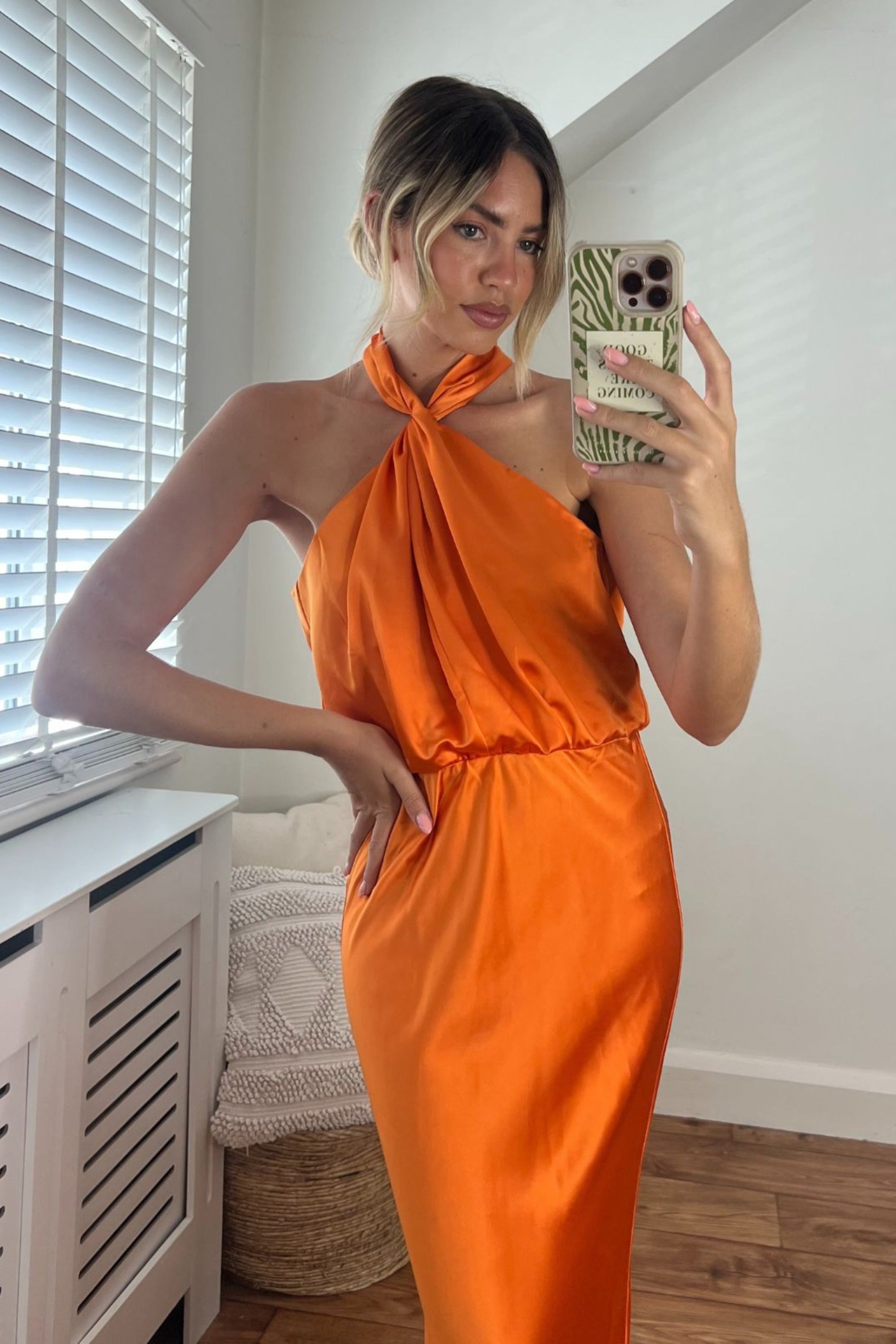 Lara Halter split Column Dress / Tangerine - Style Cheat