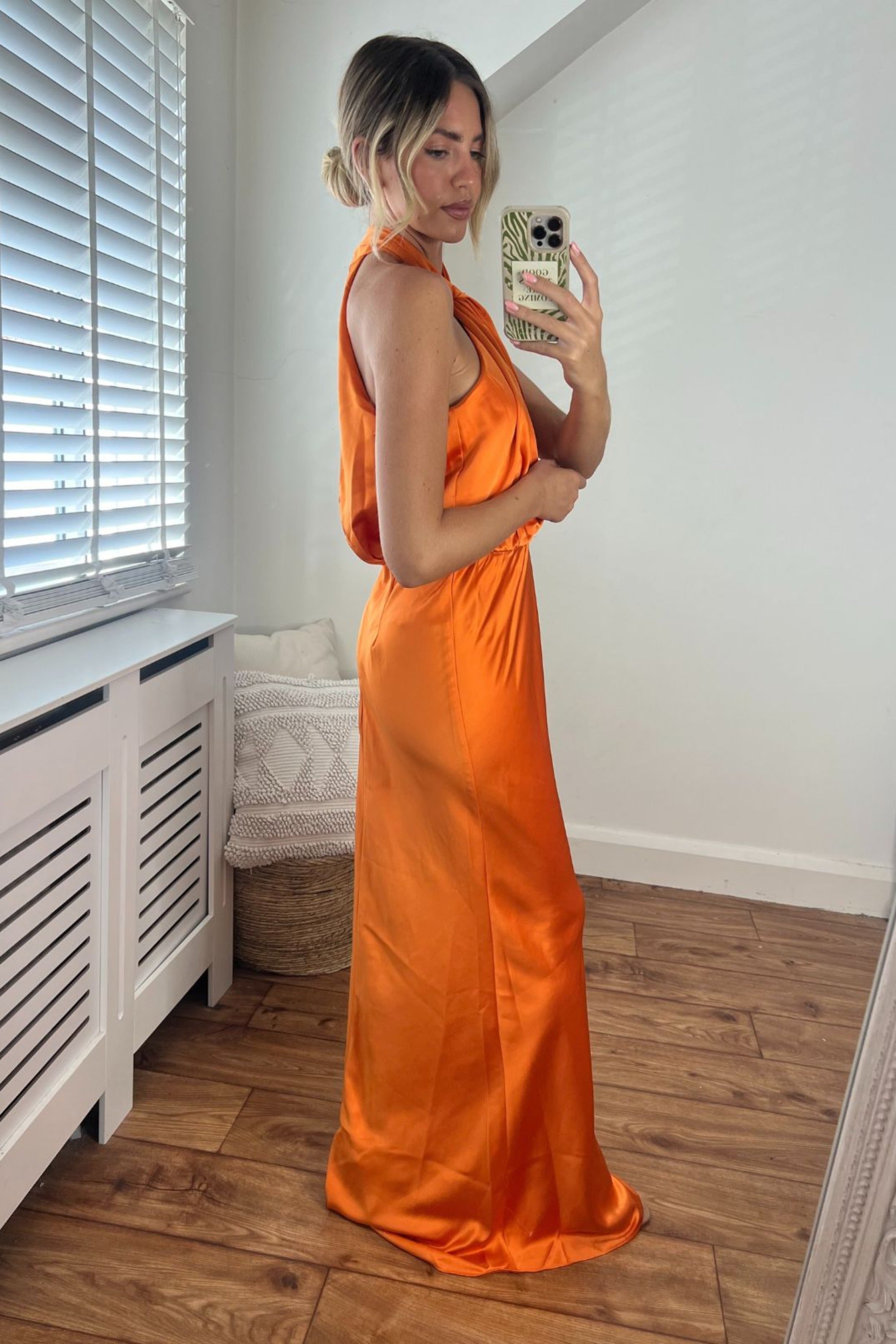 Orange Silk Halter Dress | Lara Column Dress  Style Cheat