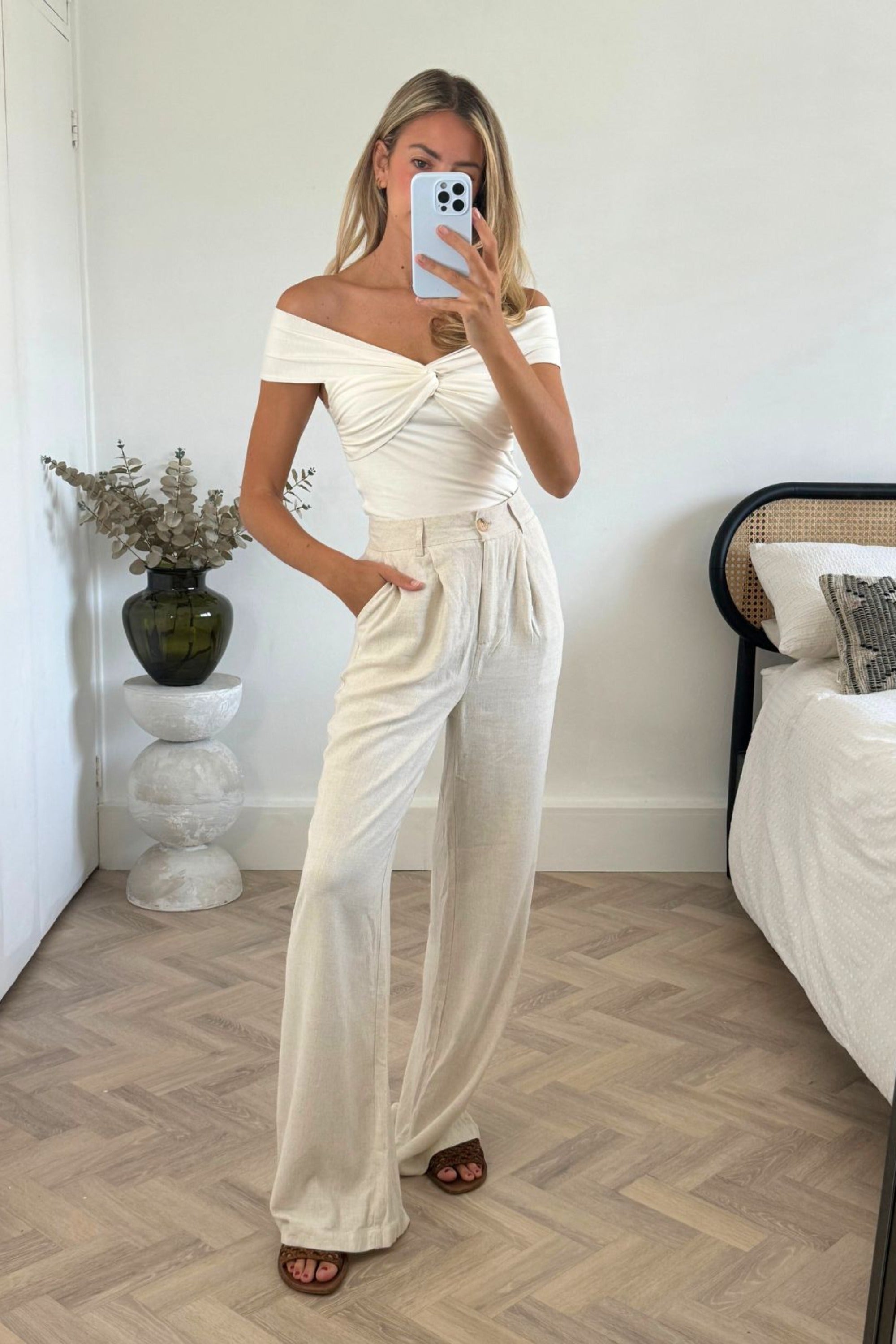 Claire Linen Straight Leg Trouser in Neutral - Style Cheat