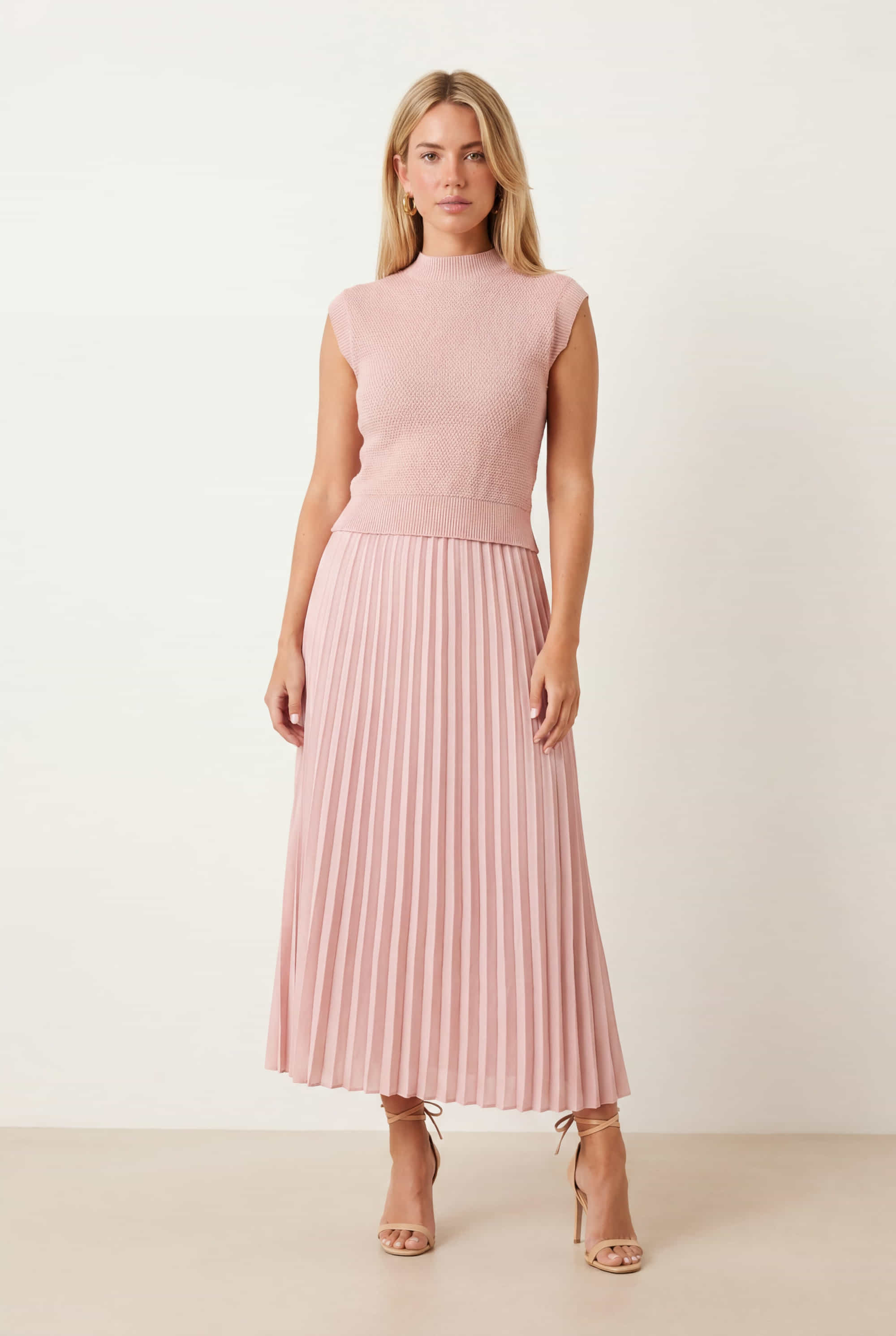 Blush Knit Pleated Skirt Dress