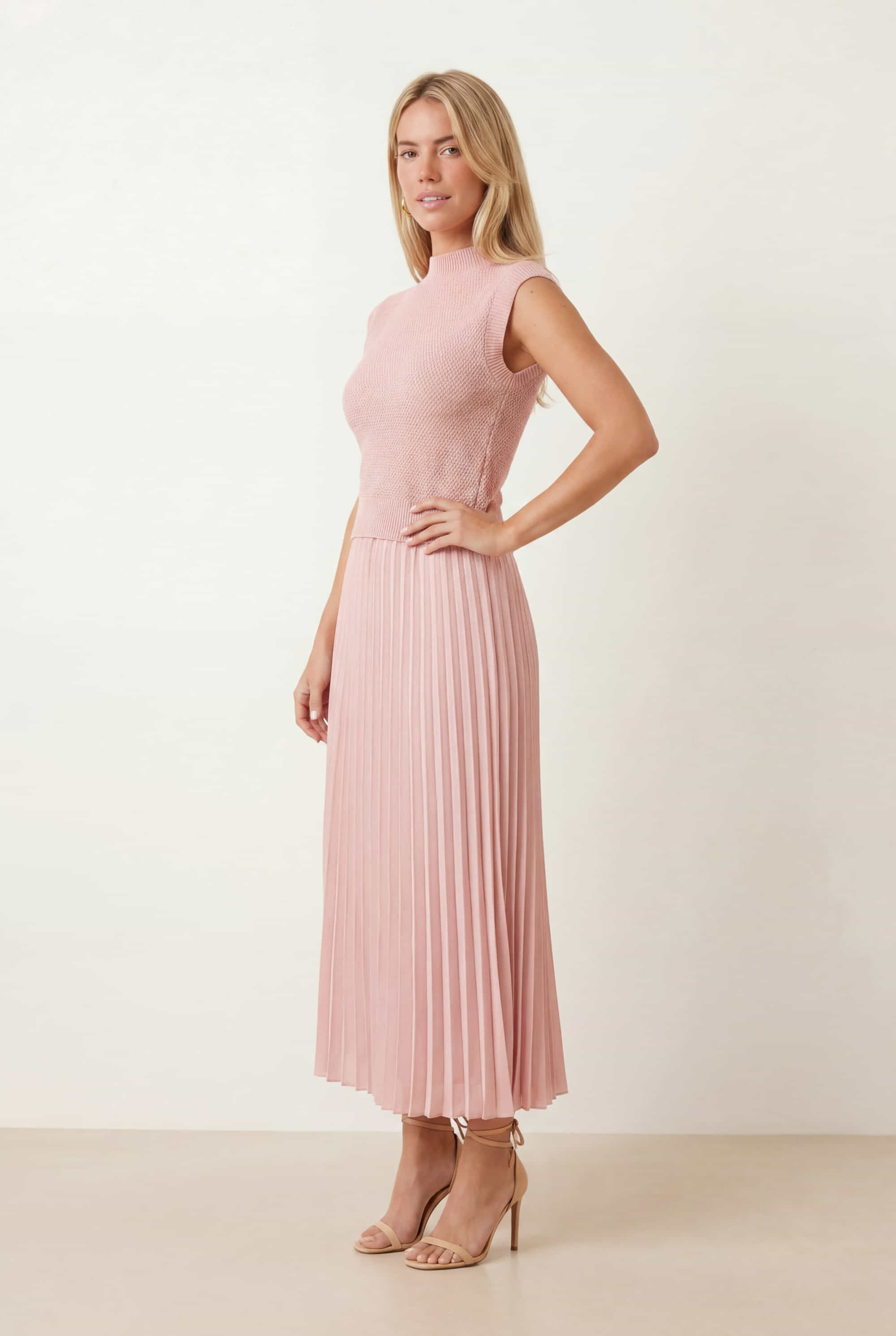 Blush Knit Pleated Skirt Dress