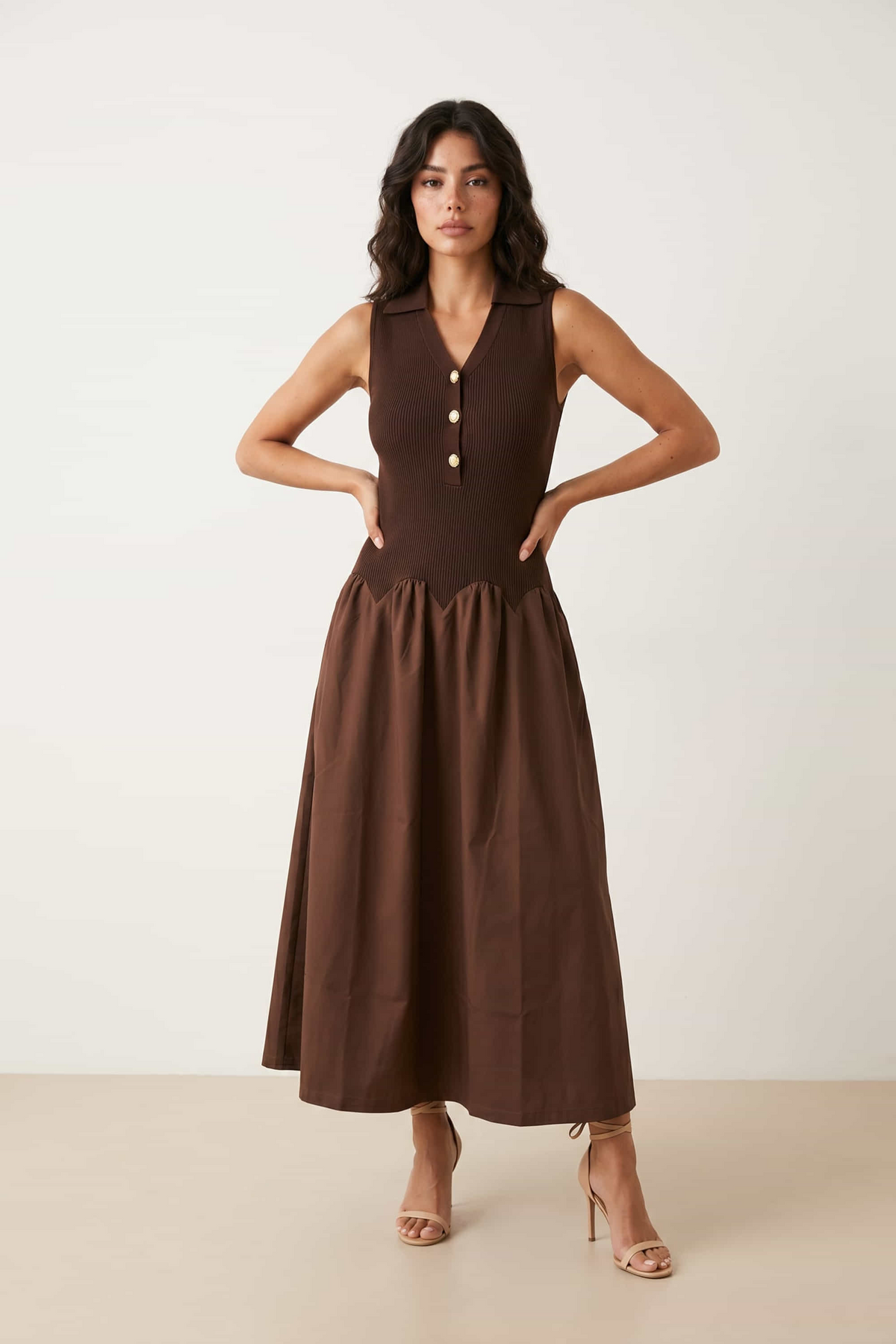 2 in 1 Brown Knit Compact Dress