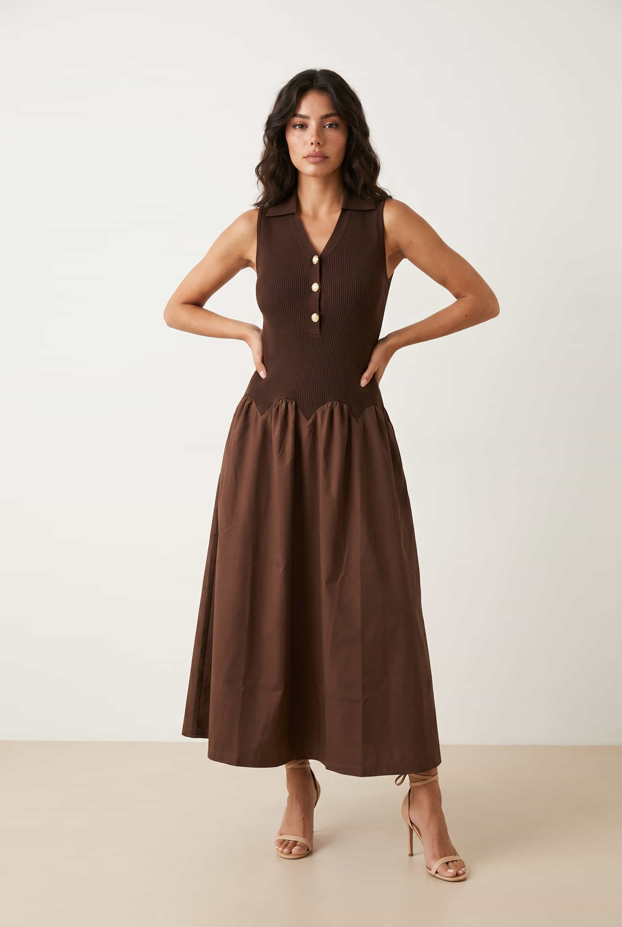 2 in 1 Brown Knit Compact Dress