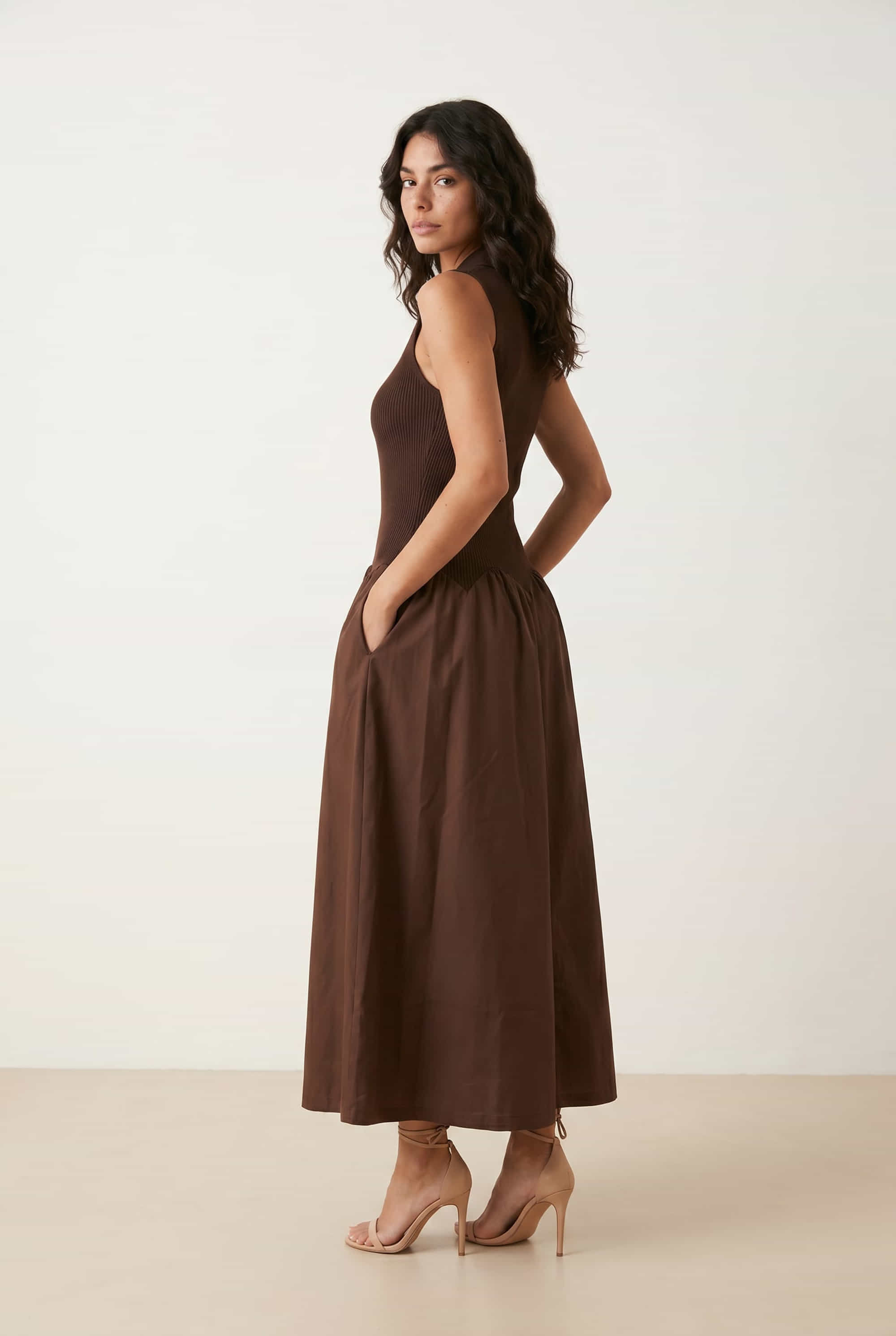 2 in 1 Brown Knit Compact Dress