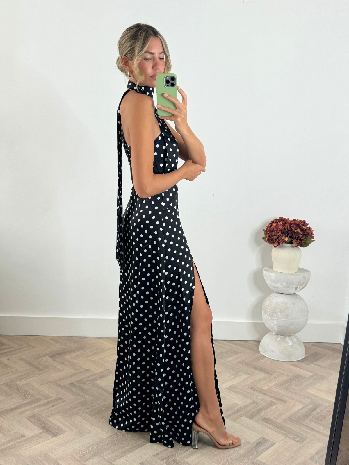 Arielle One-Shoulder Satin Maxi Dress in Mono Spot