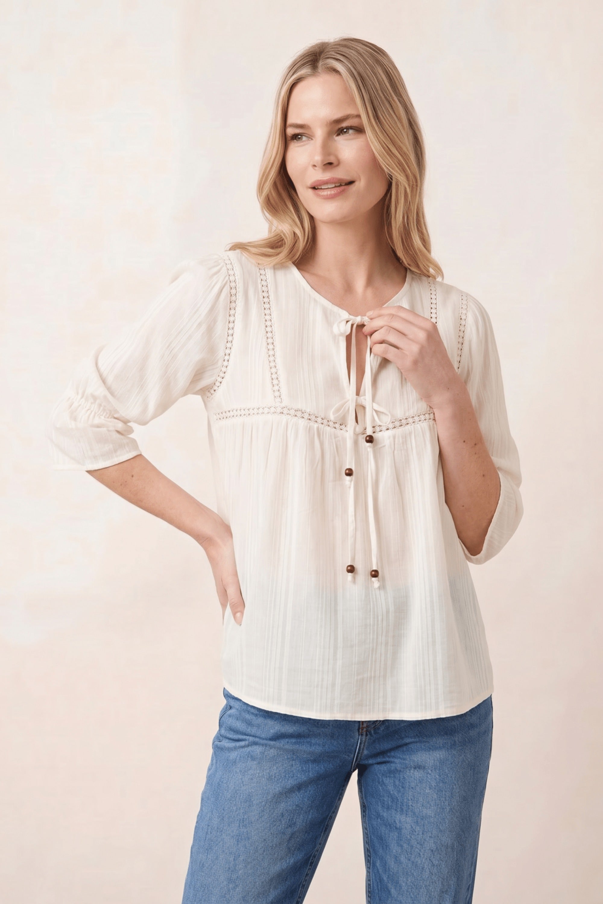 Tiered White Tie Textured Blouse - Style Cheat