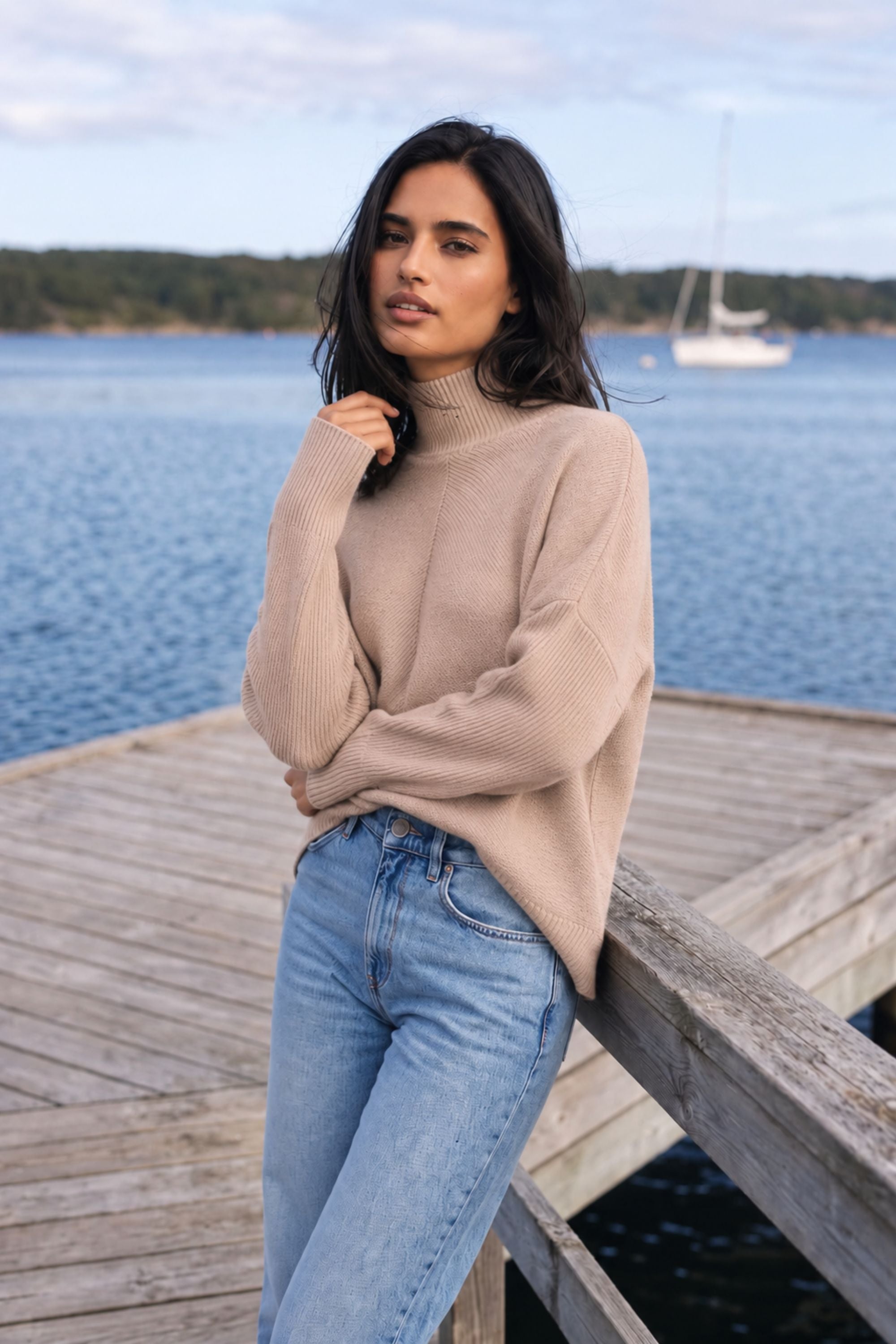 Hope Knitted High Neck Jumper / Beige