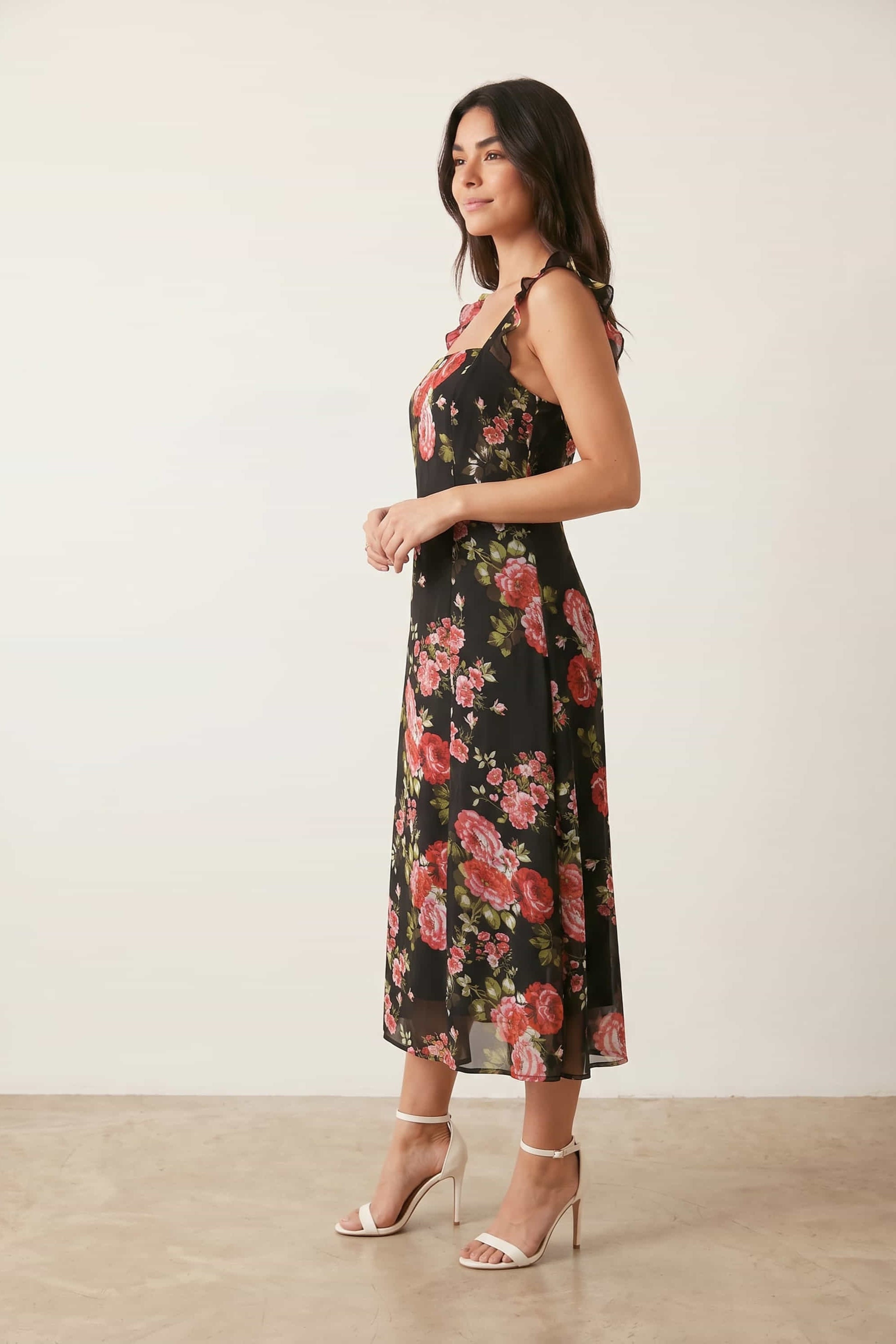Strappy Rose Print Dress