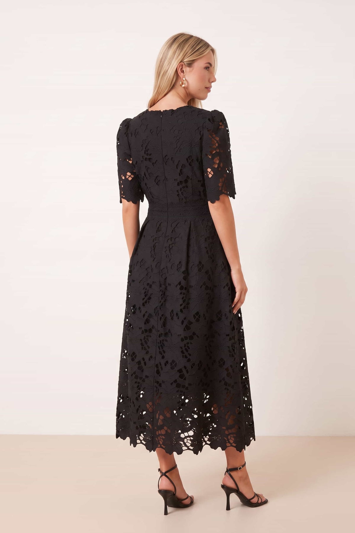 Black Broderie Lace Midi Dress