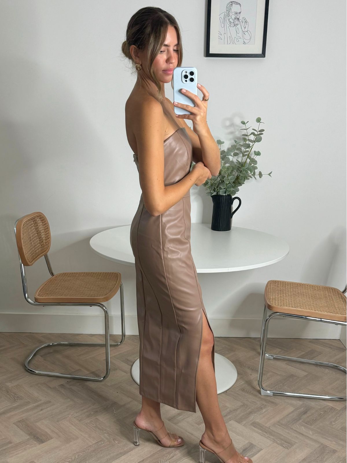 Colette PU Midaxi Dress in Camel