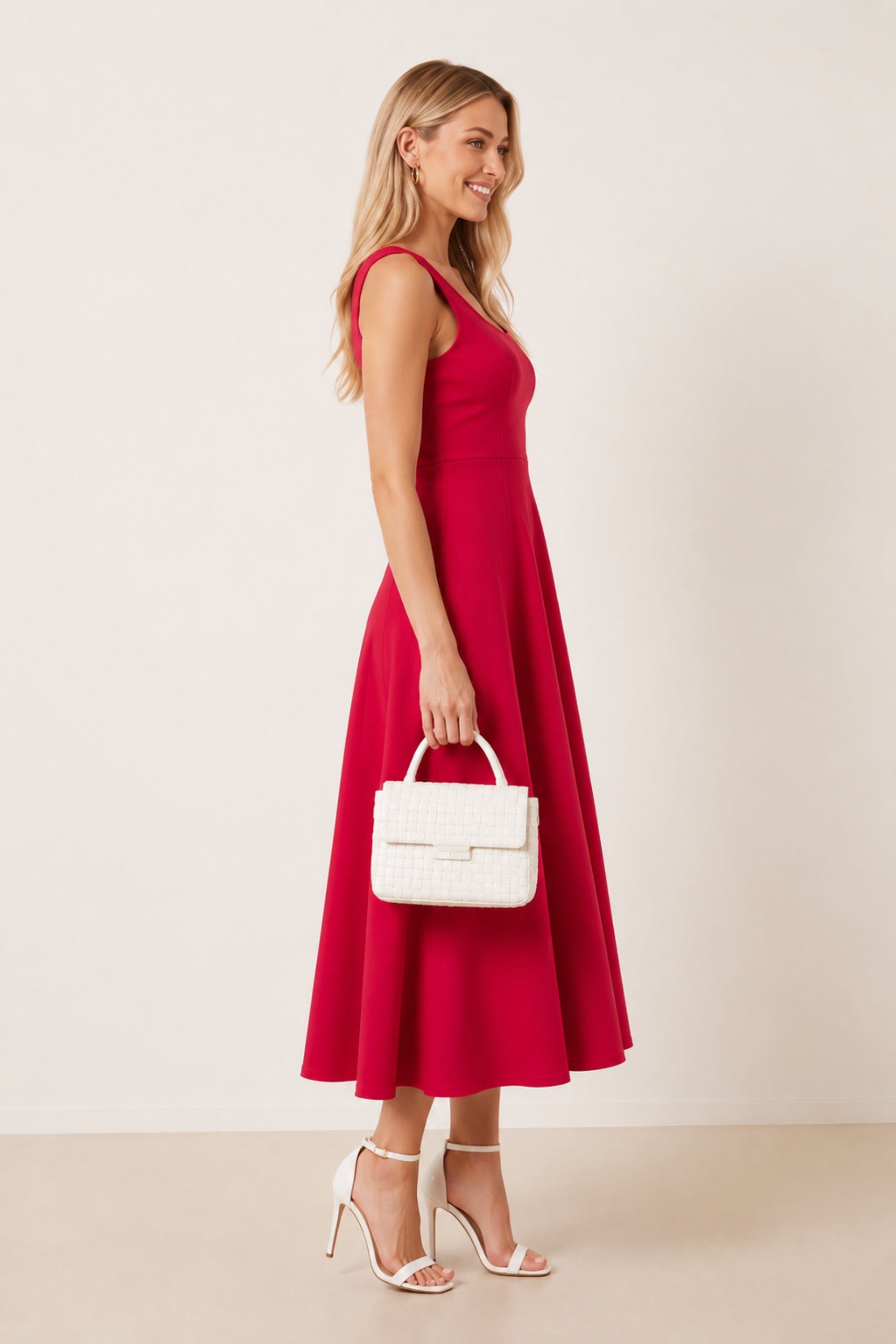 Fit & Flare Red Midi Dress