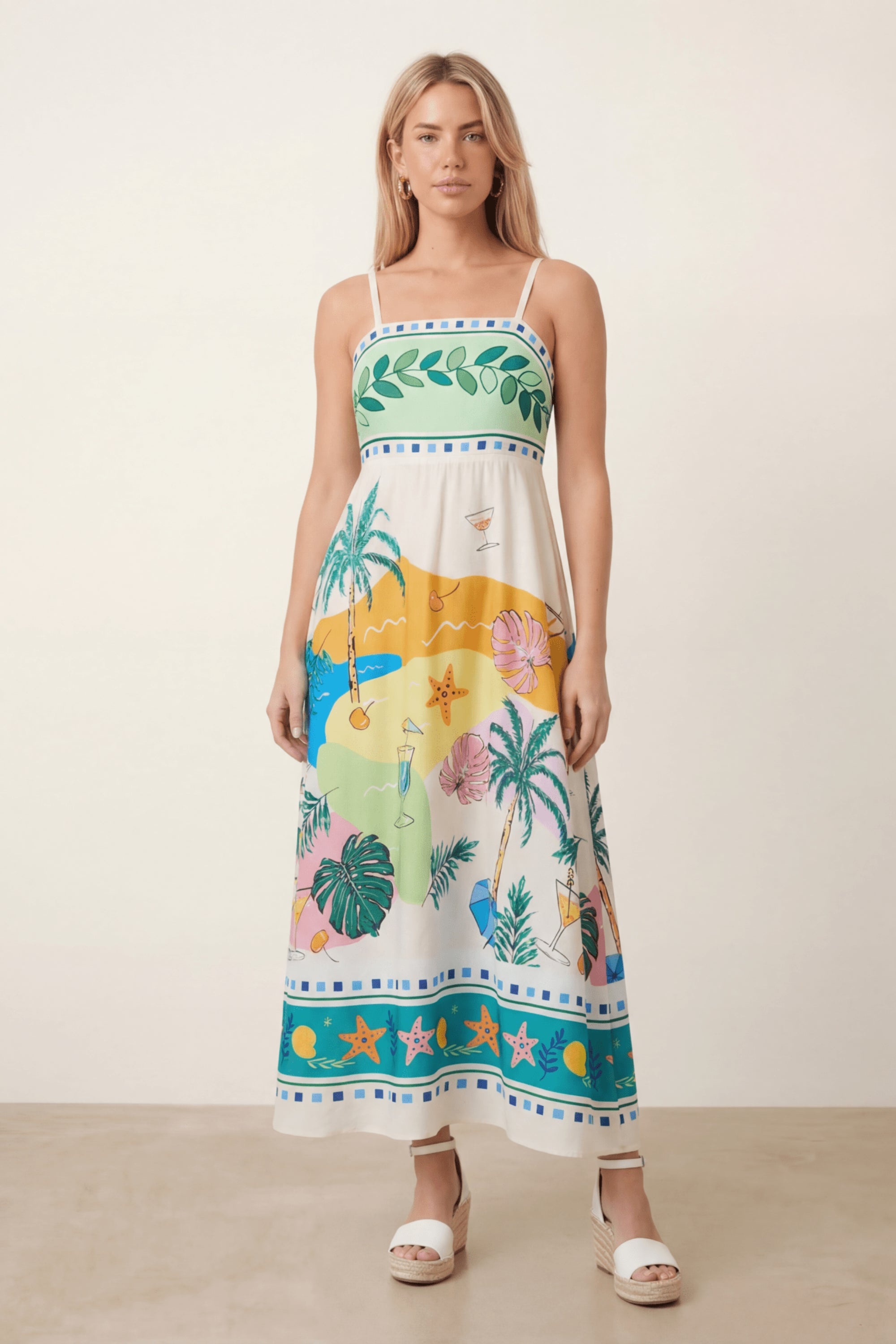 Placement Print Tropical Midi  Dress