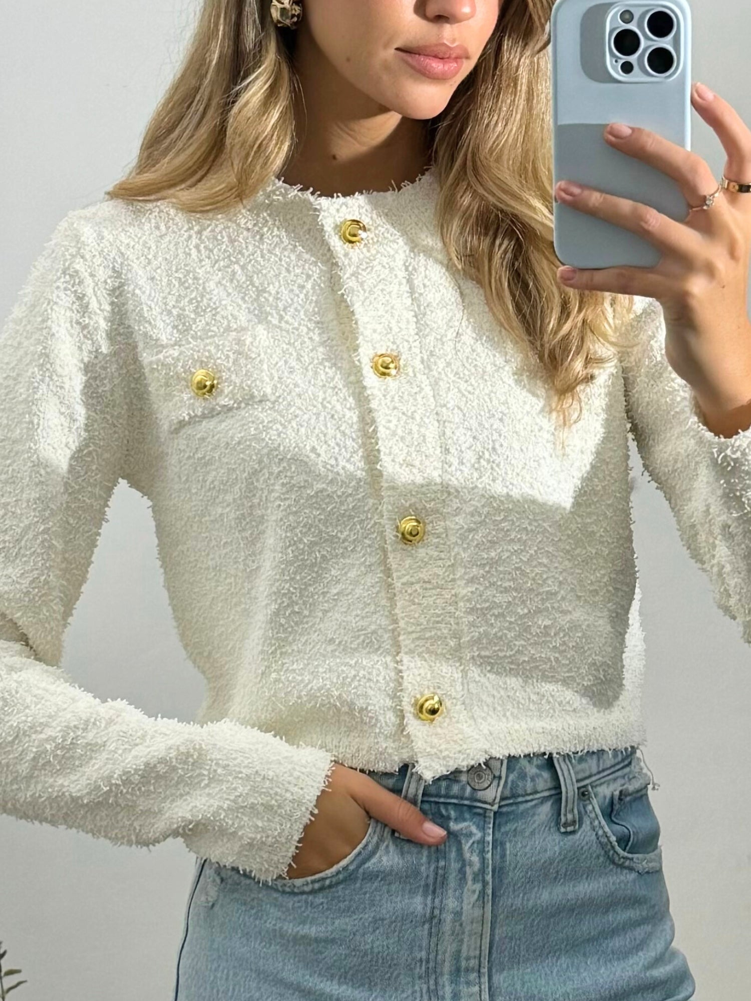 Penny Popcorn Knitted Cardigan in Cream