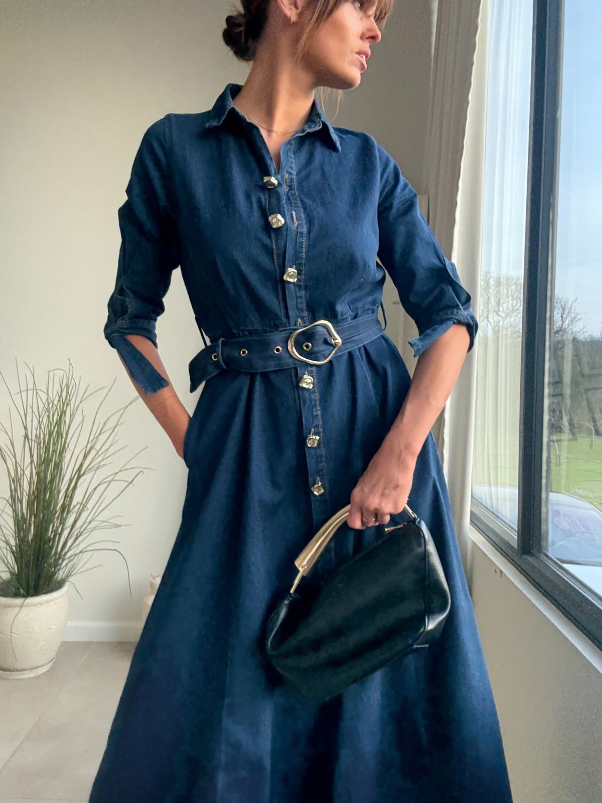 Daphne Belted Shirt Dress / Blue Denim