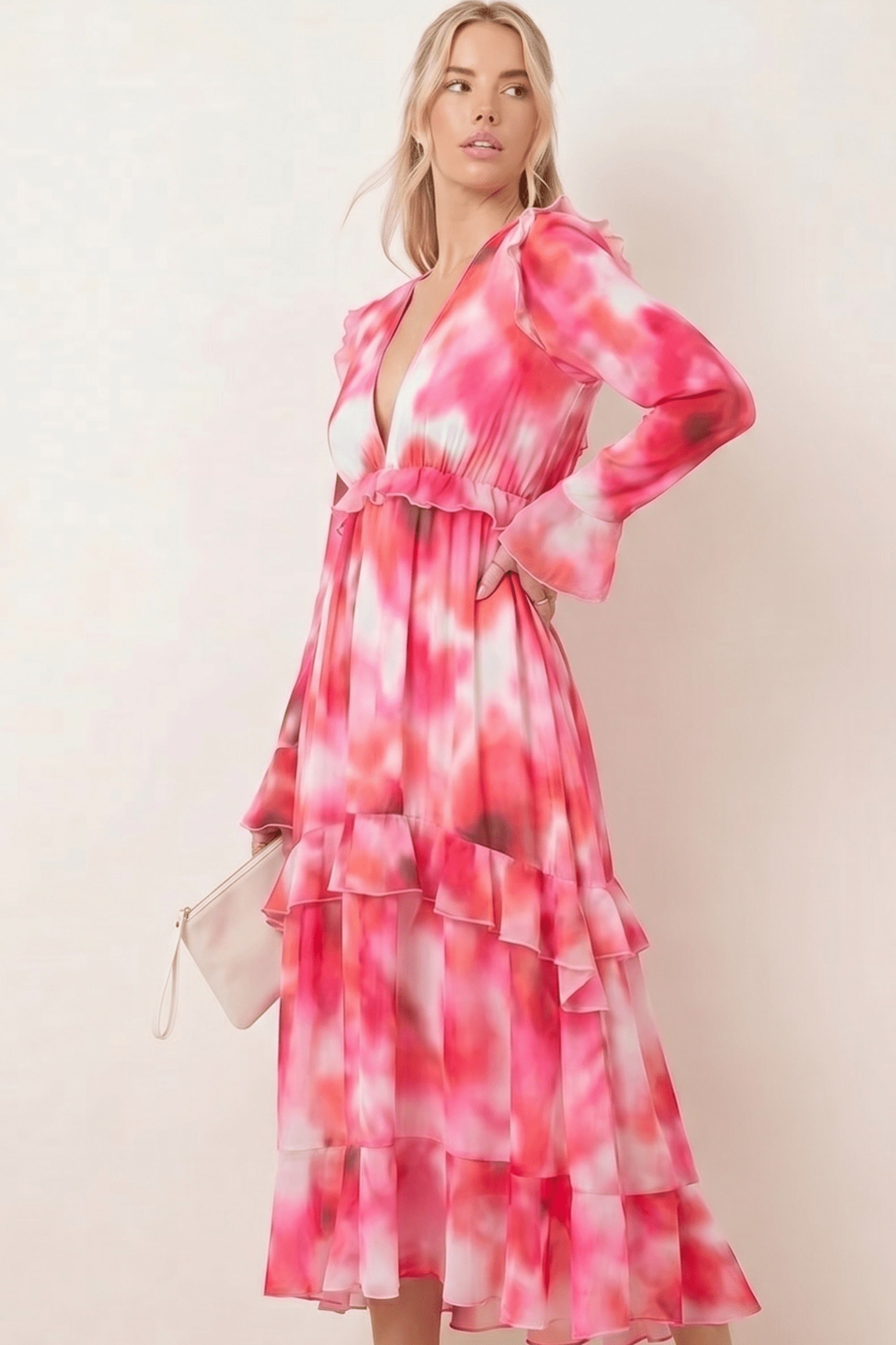 Birdie Frill Tie Back Dress / Pink Abstract - Style Cheat