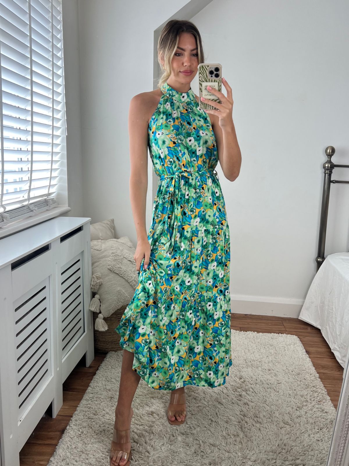 Miranda High Neck Maxi Dress in Green Floral
