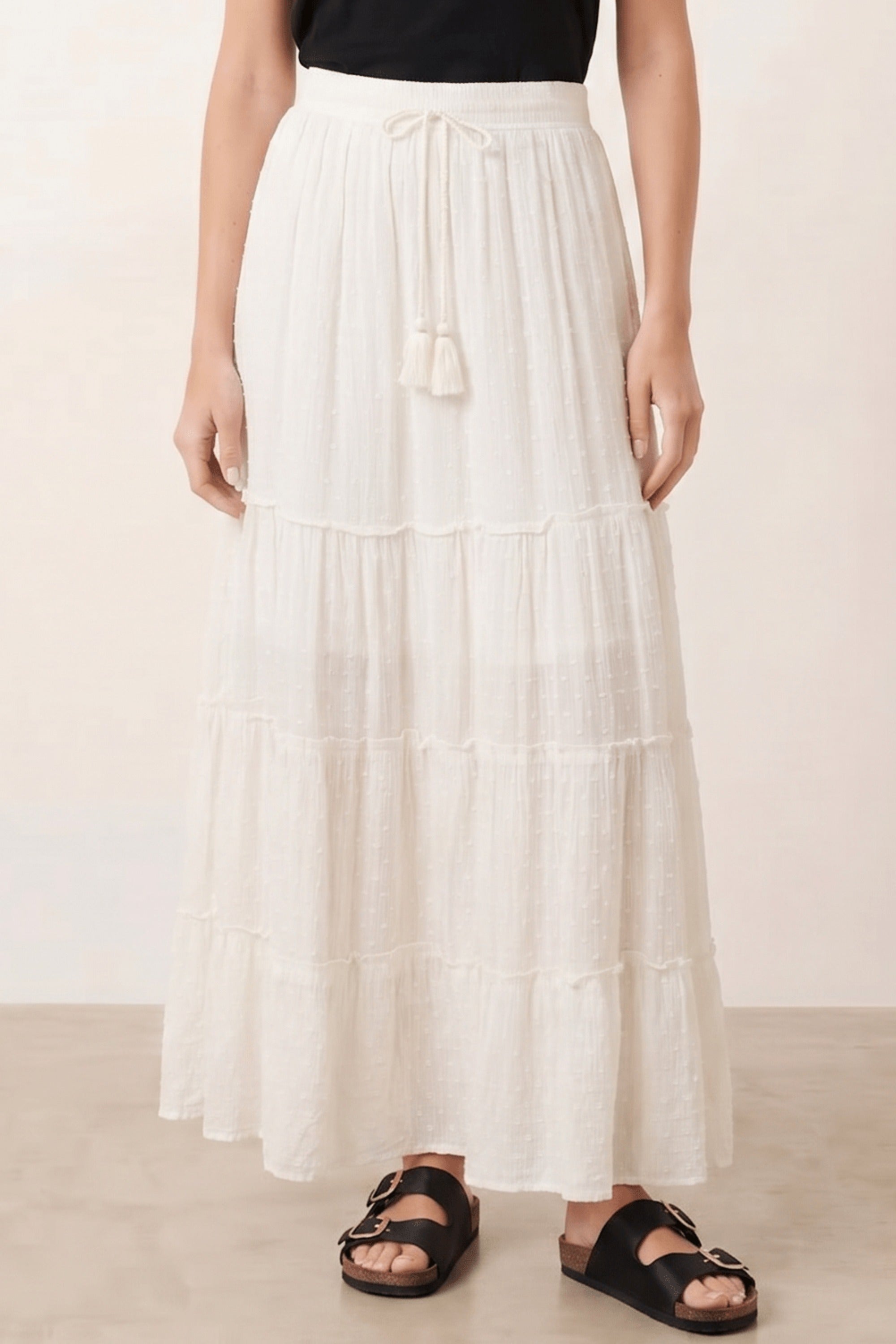 Tie Front Tiered Maxi Skirt in Cream - Style Cheat