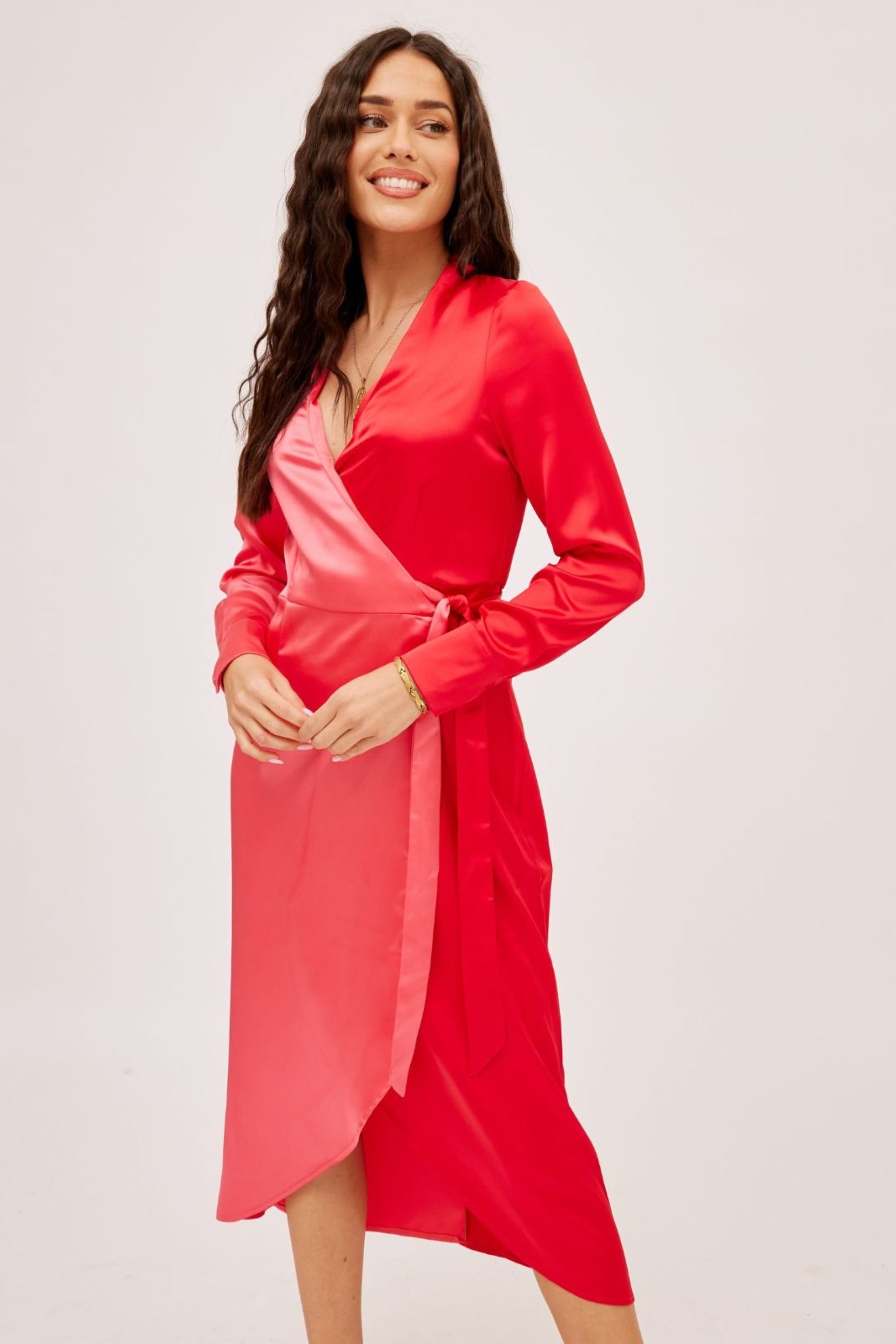 Jem Colourblock Wrap Dress in Pink & Red - Style Cheat