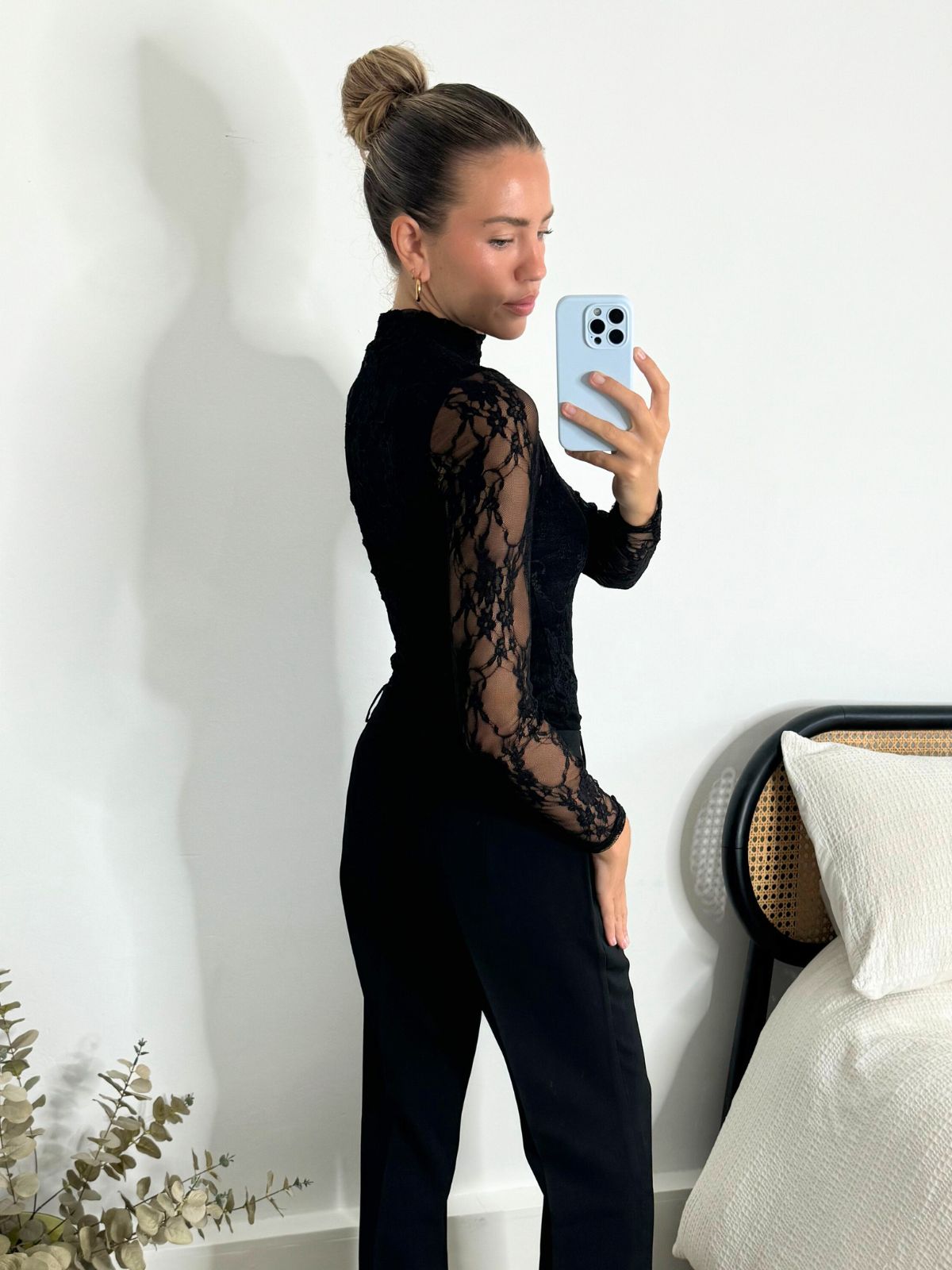 Osbourne Lace High Neck Bodysuit in Black