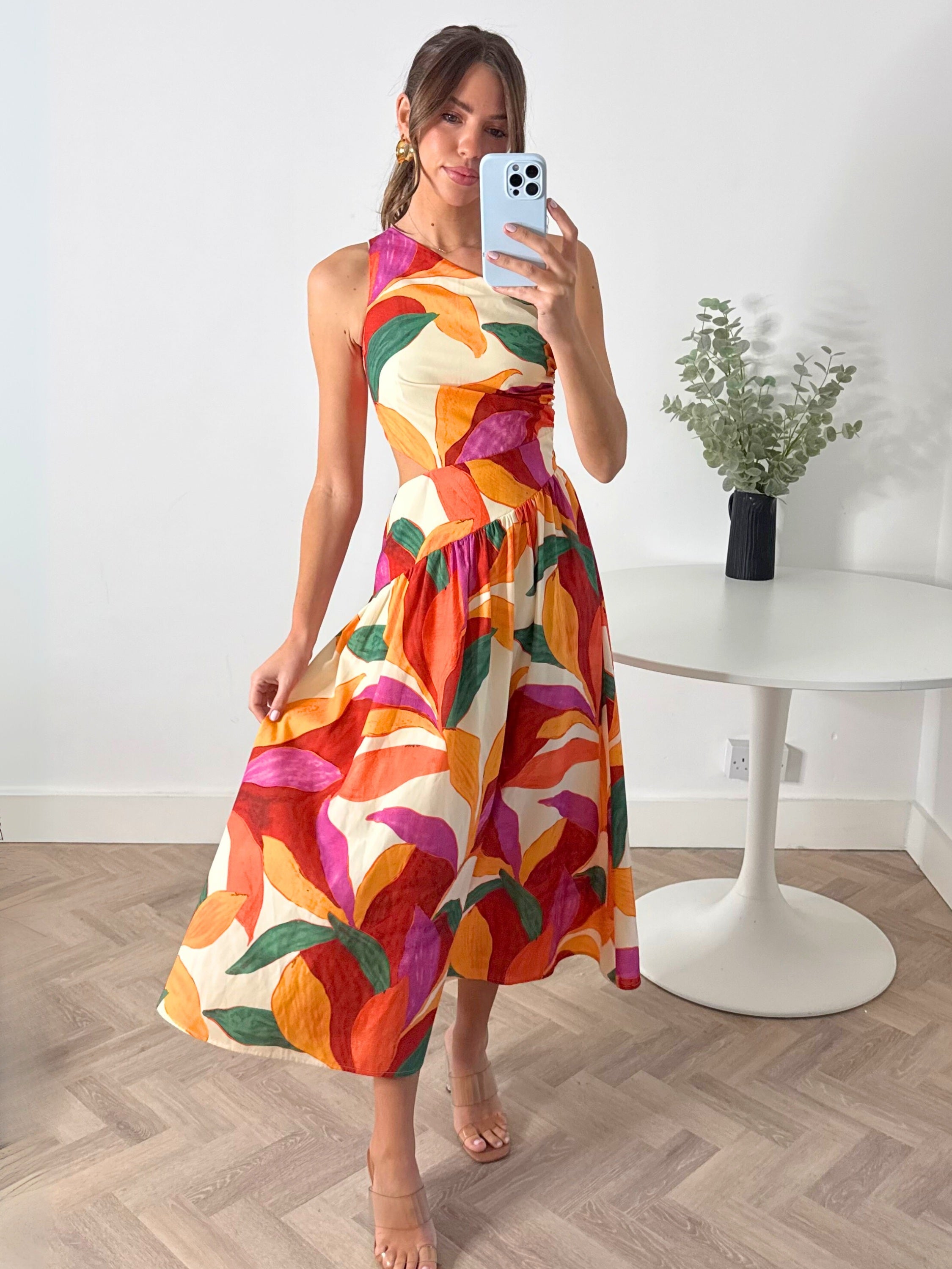 Jasmine Cut Out One Shoulder Dress in Multi